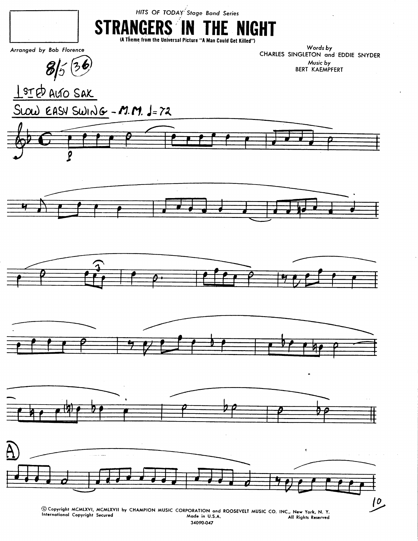 Strangers In The Night — Big Band sheet music arranged by B.Florence | Jazz Standard