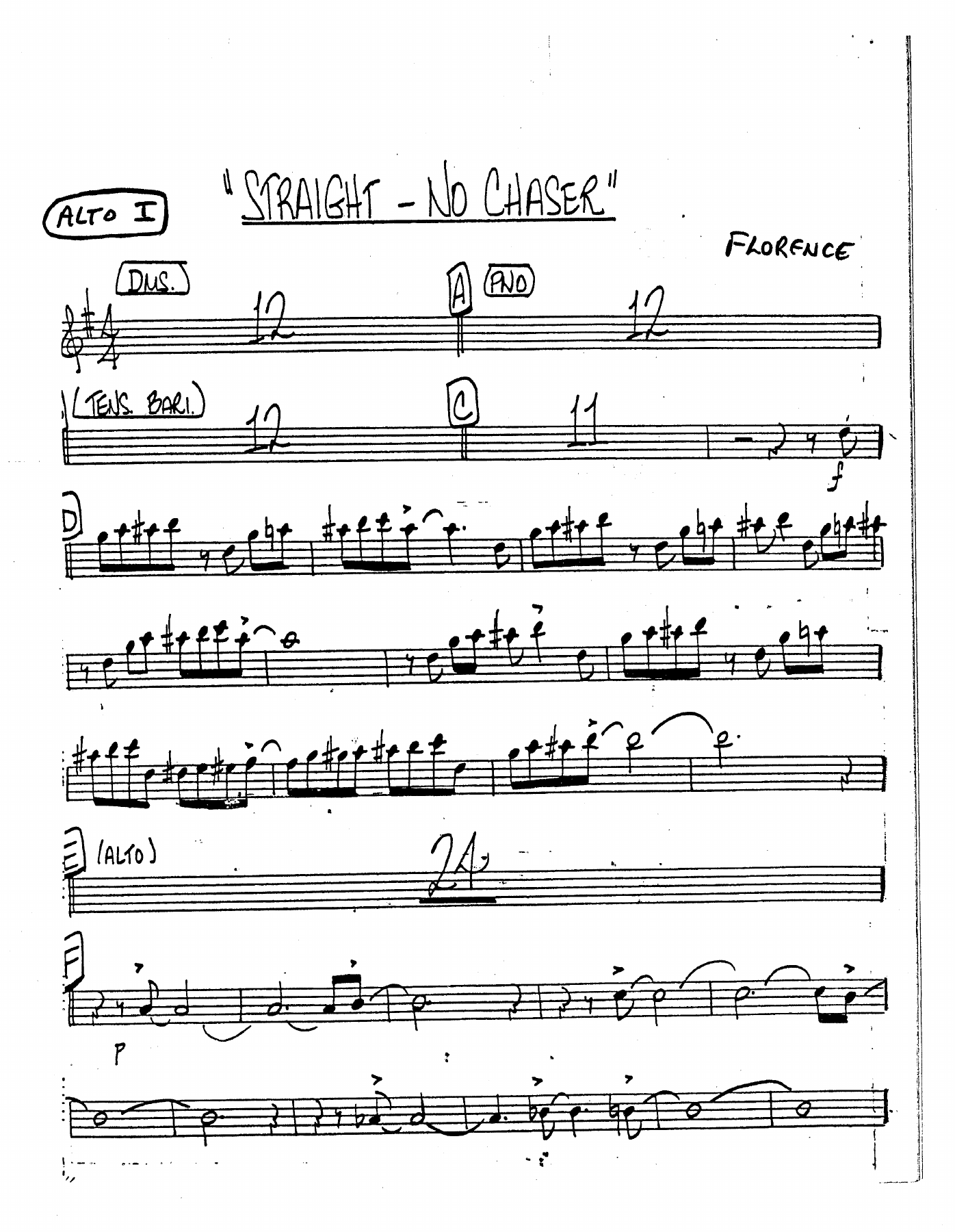 Straight, No Chaser (B.Florence) MP3 — Big Band sheet music arranged by Bob Florence | Jazz Standard