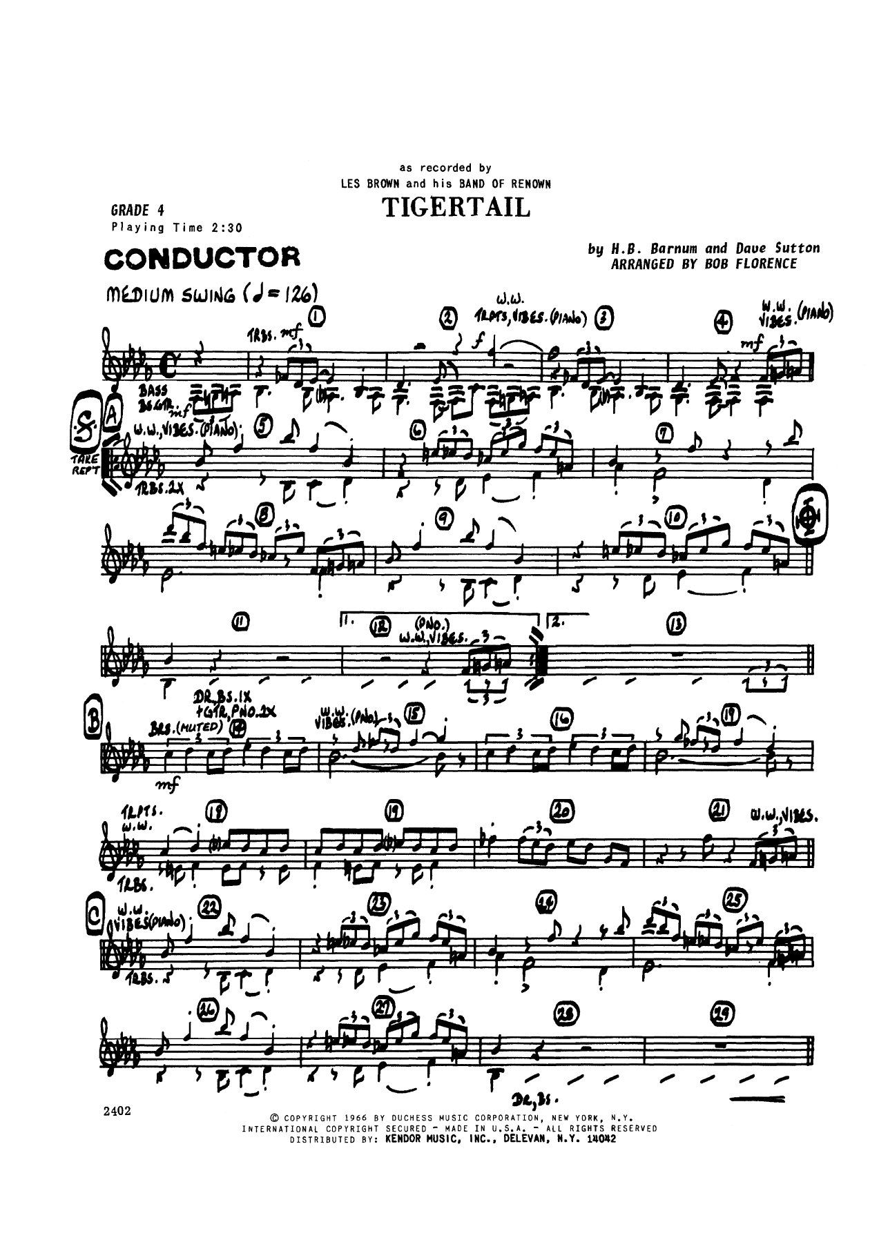 Tigertail (B.Florence) Les Brown — Big Band sheet music arranged by Bob Florence | Jazz Standard