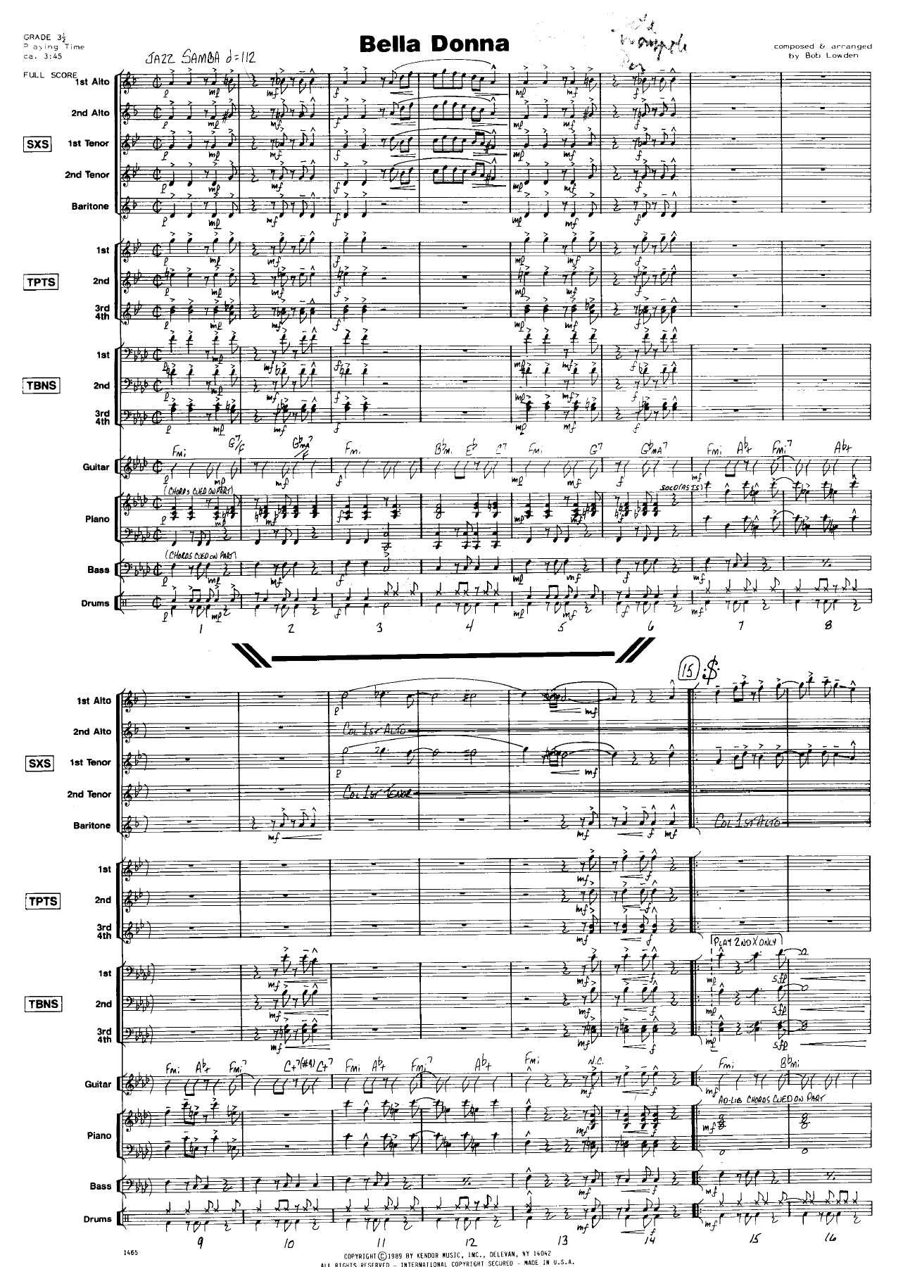 Bella Donna (B.Lowden) Jazz Samba — sheet music preview