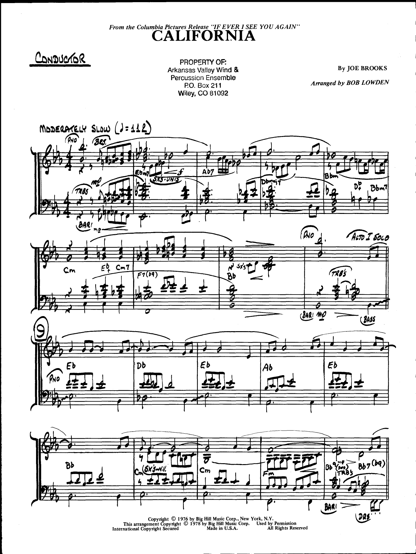 California — sheet music cover (first page)