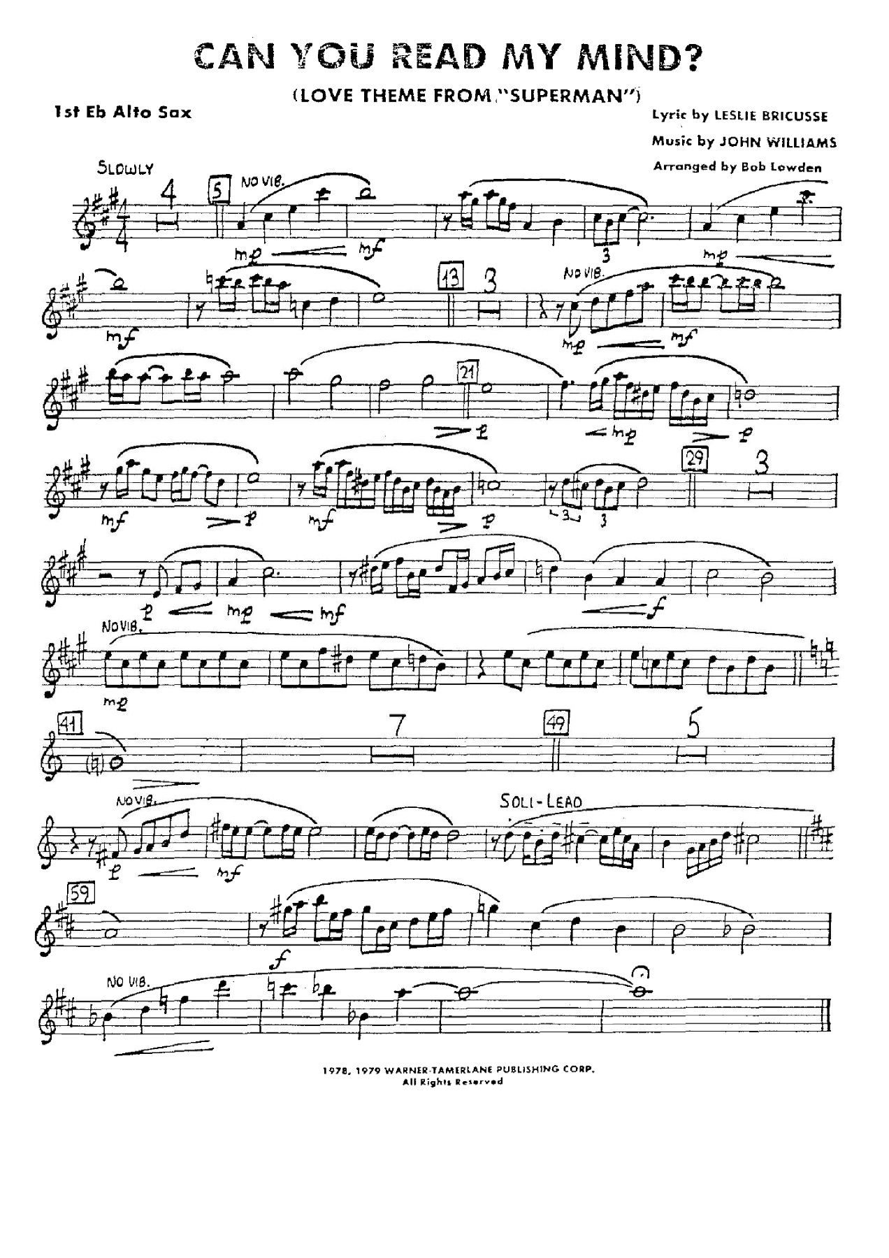 Can You Read My Mind — sheet music preview