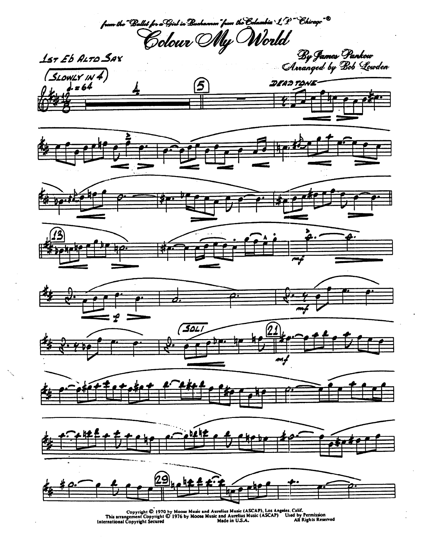 Colour My World — sheet music preview