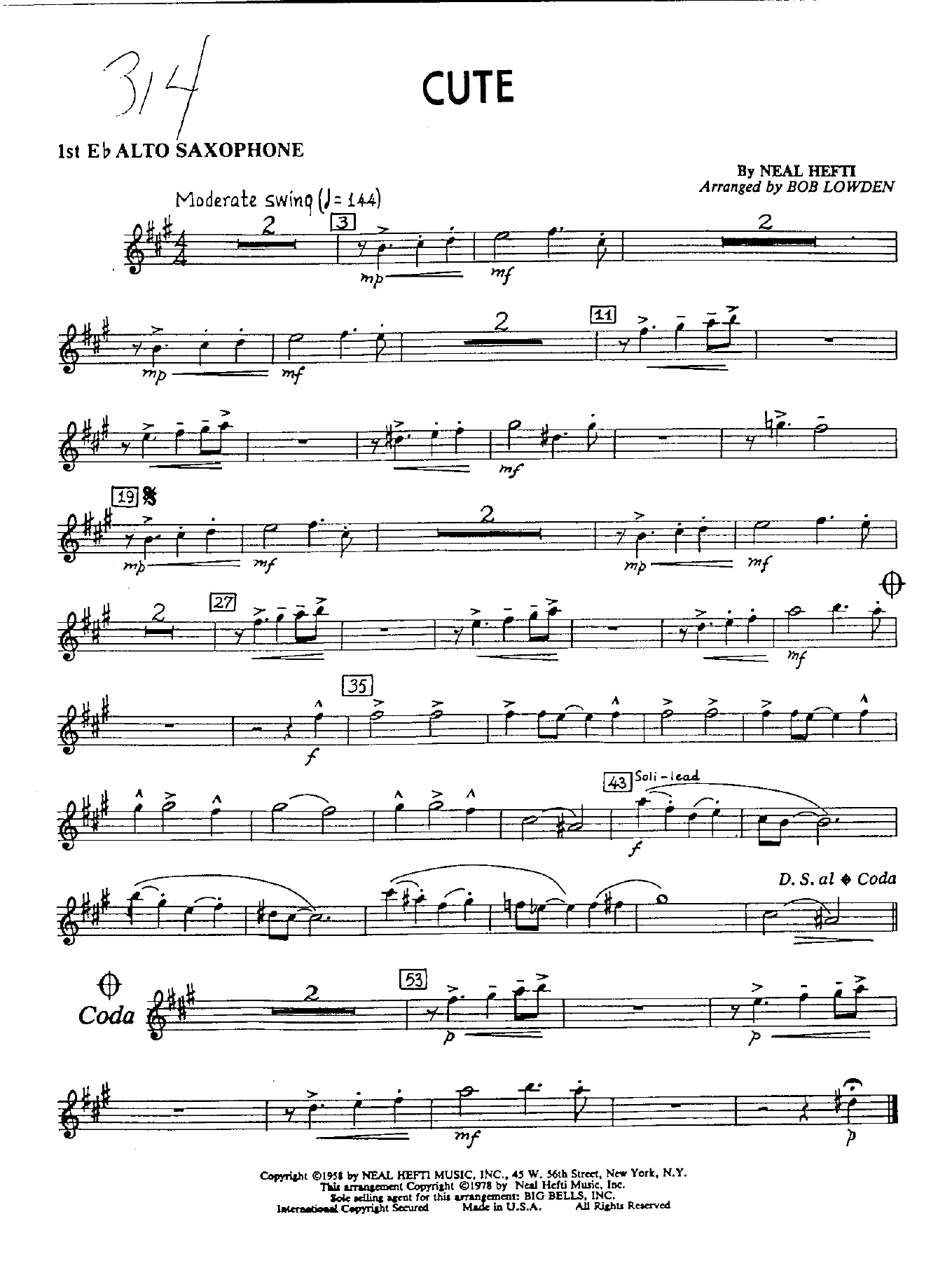 Cute — sheet music cover (first page)