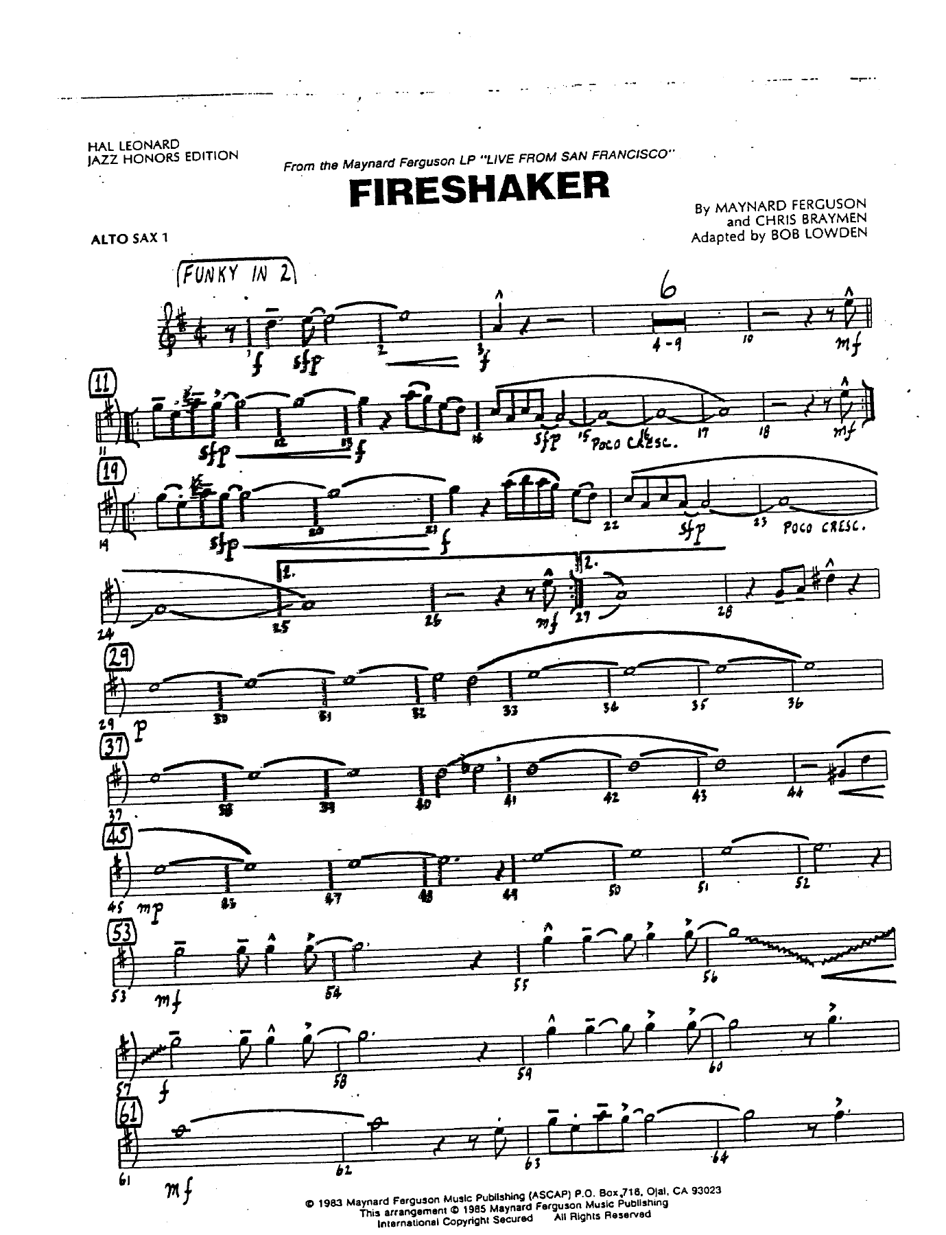 Fireshaker — sheet music cover (first page)