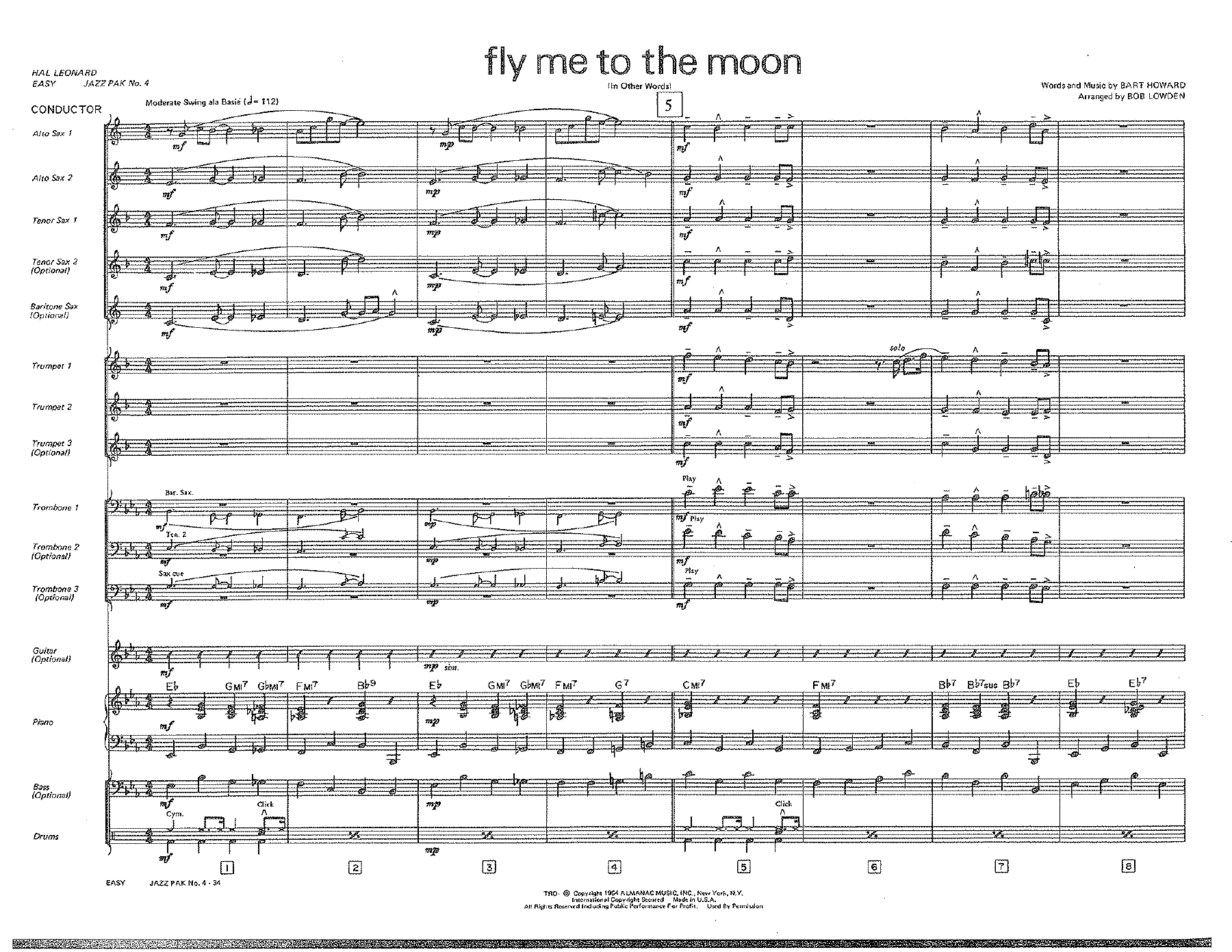 Fly Me To The Moon — sheet music cover (first page)