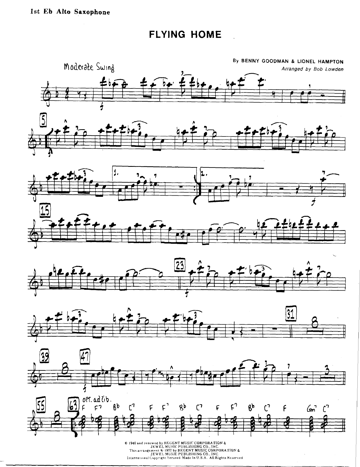 Flying Home — sheet music cover (first page)