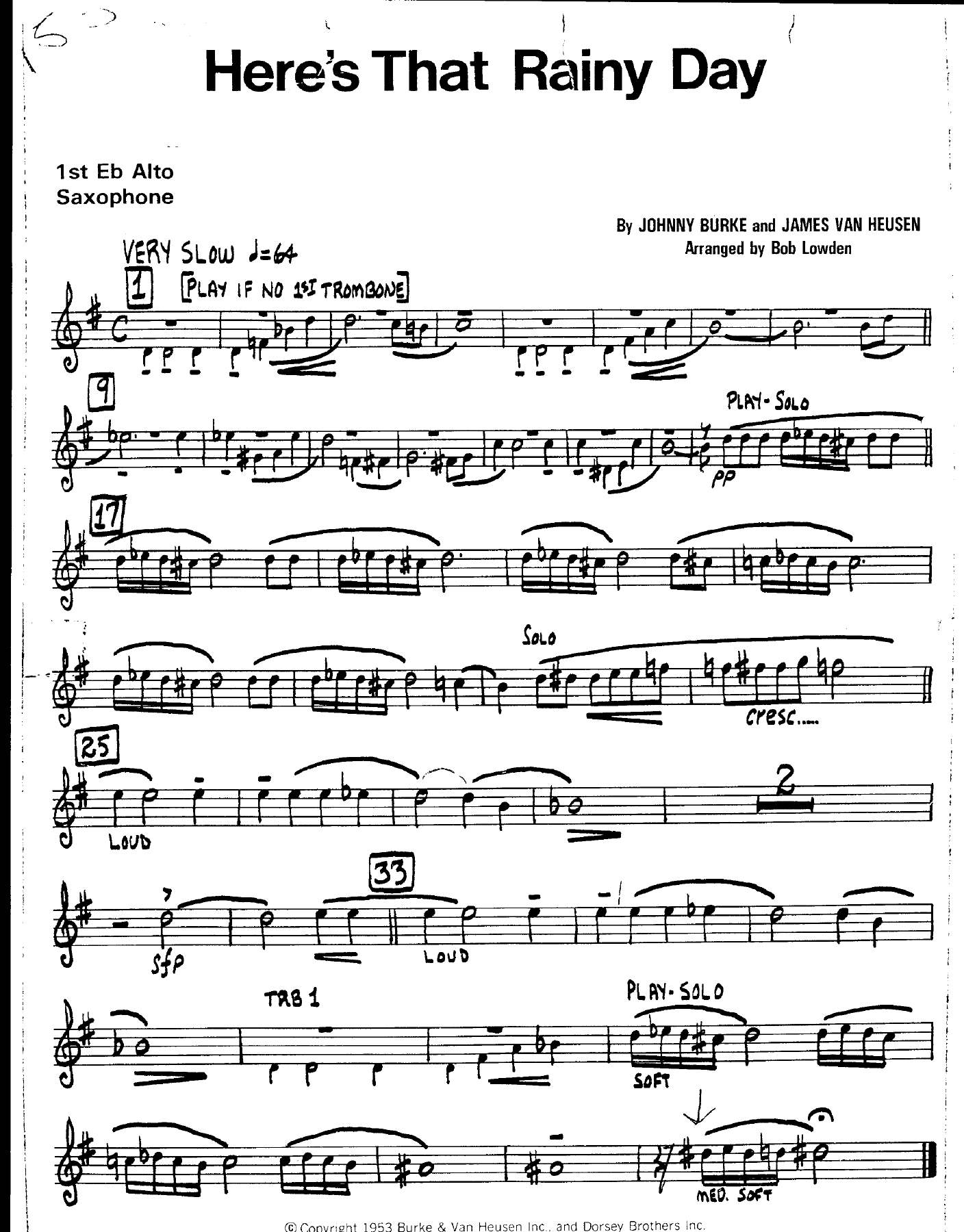 Here's That Rainy Day — Big Band sheet music arranged by B.Lowden | Jazz Standard