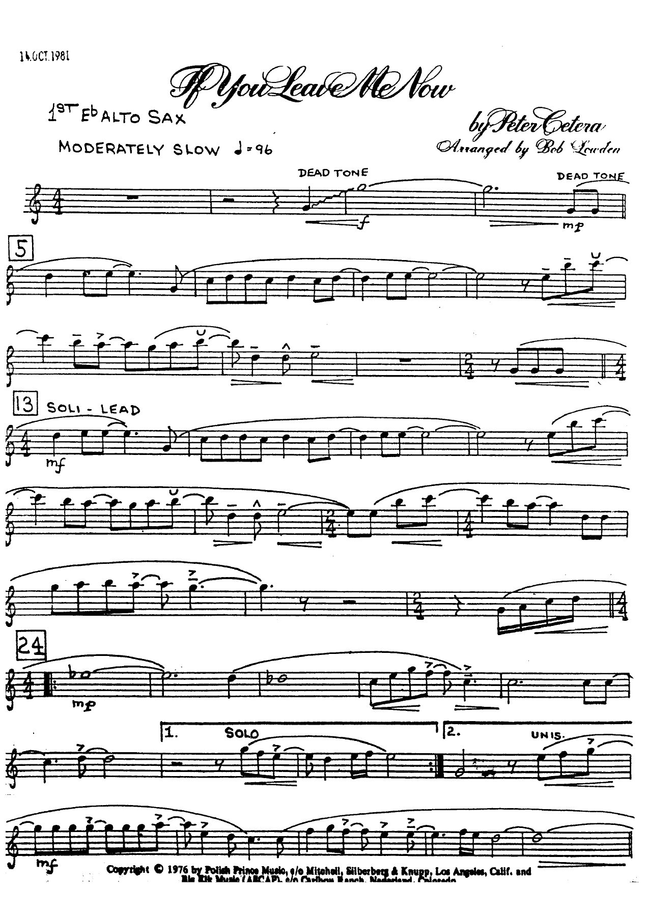 If You Leave Me Now — Big Band sheet music arranged by B.Lowden | Jazz Standard
