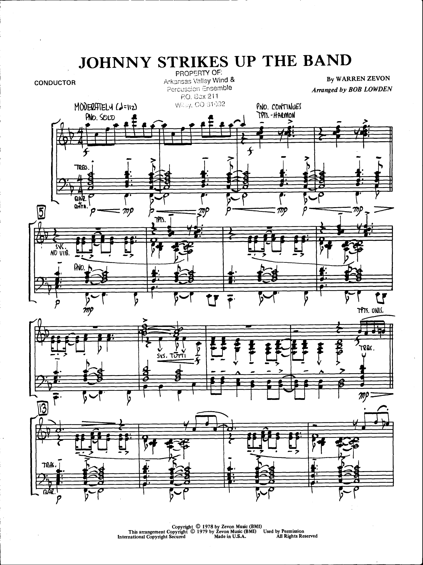 Johnny Strikes Up The Band — Big Band sheet music arranged by B.Lowden | Jazz Standard