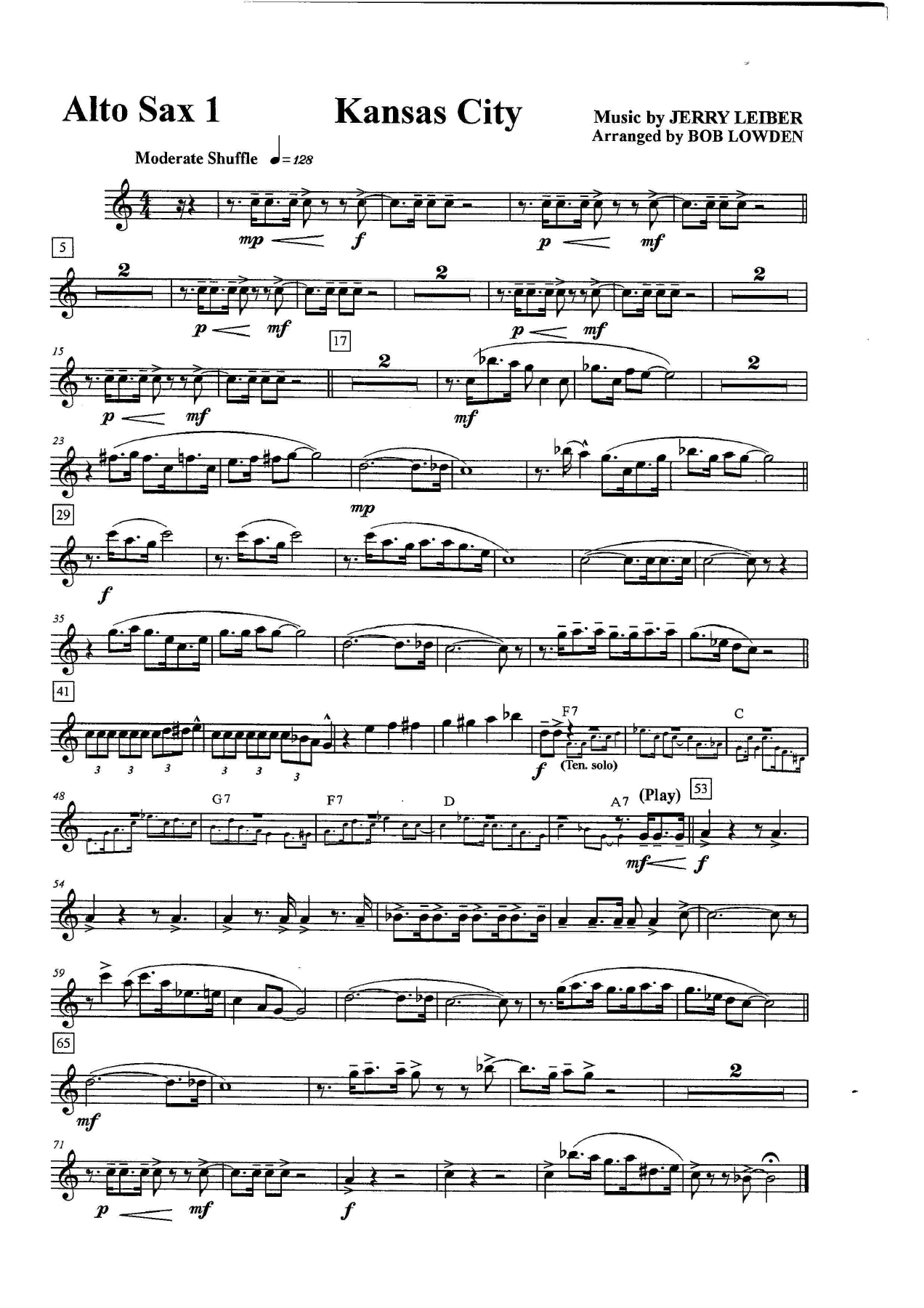 Kansas City — Big Band sheet music arranged by B.Lowden | Jazz Standard