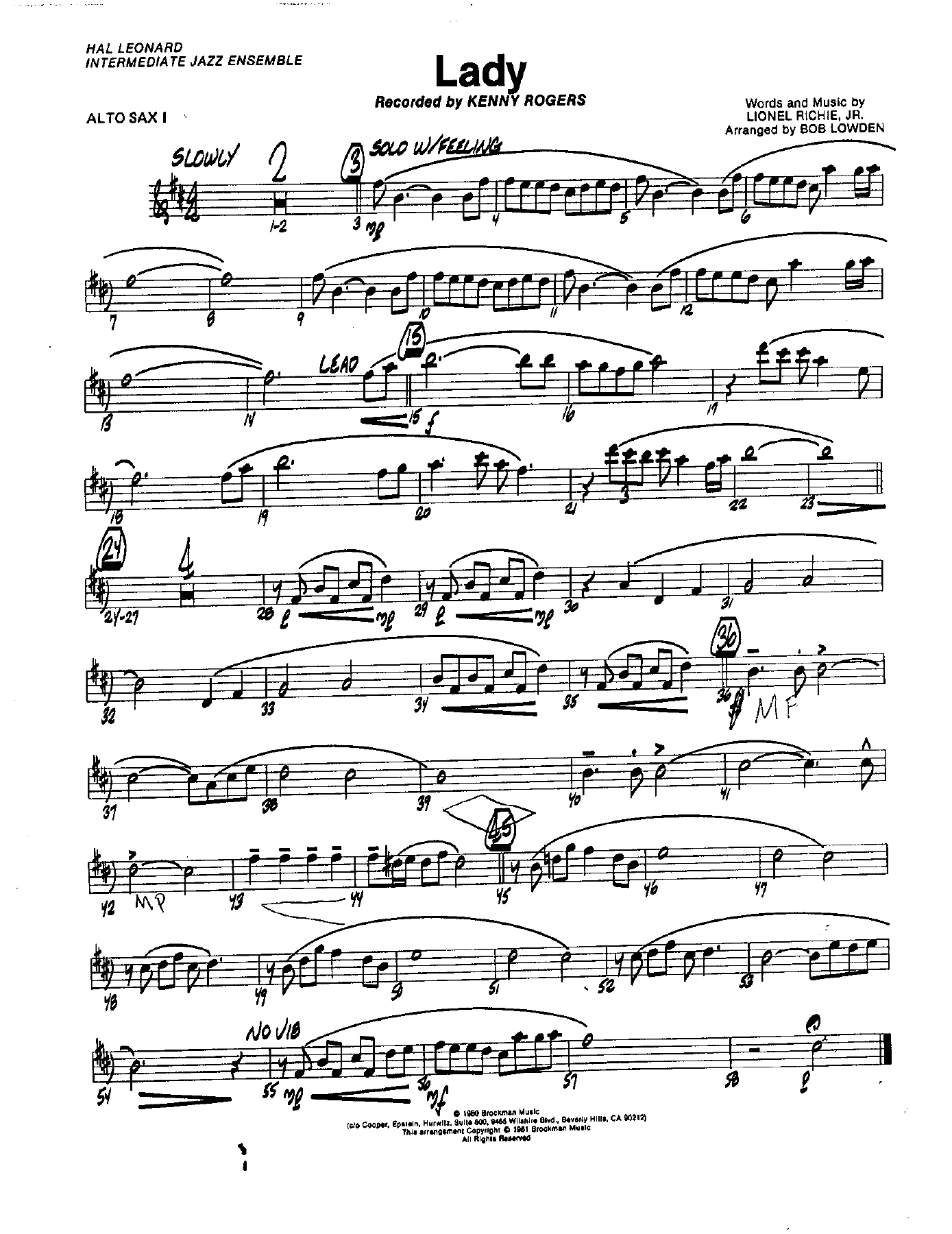 Lady — sheet music cover (first page)