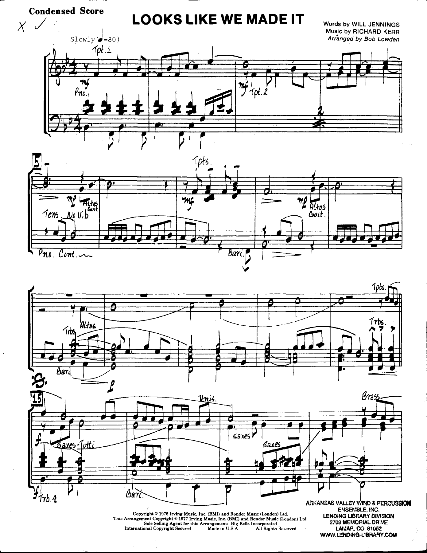 Looks Like We Made It — sheet music cover (first page)