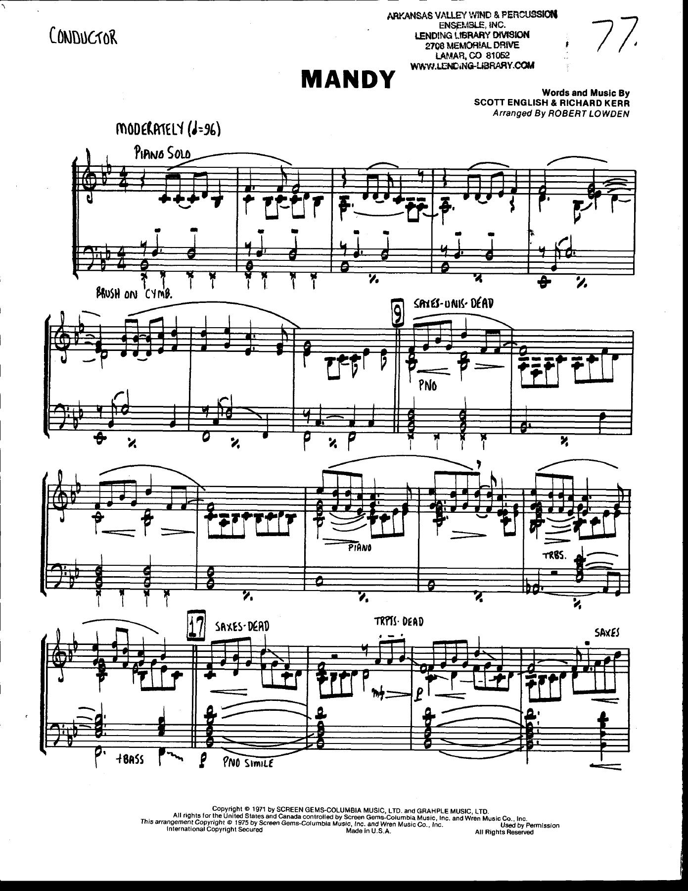 Mandy — sheet music cover (first page)