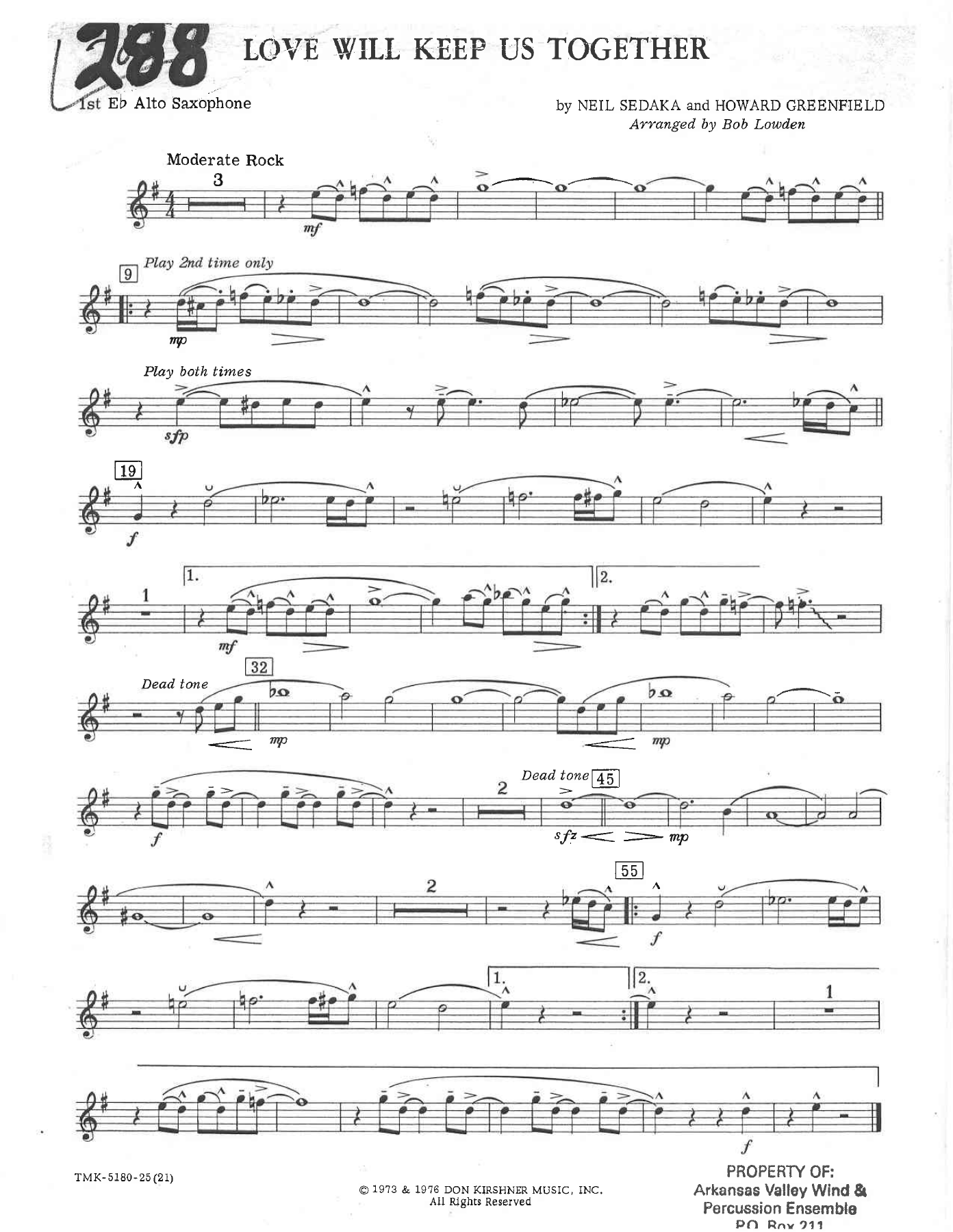 Love Will Keep Us Together — sheet music cover (first page)