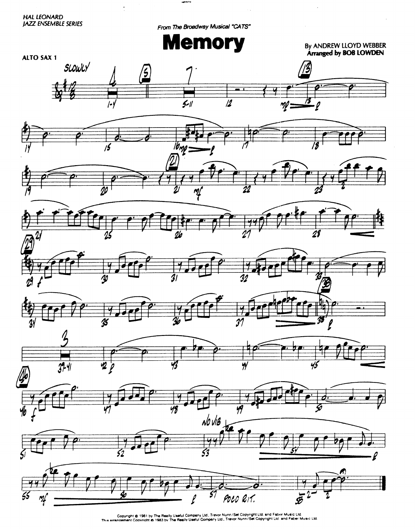 Memory — sheet music cover (first page)