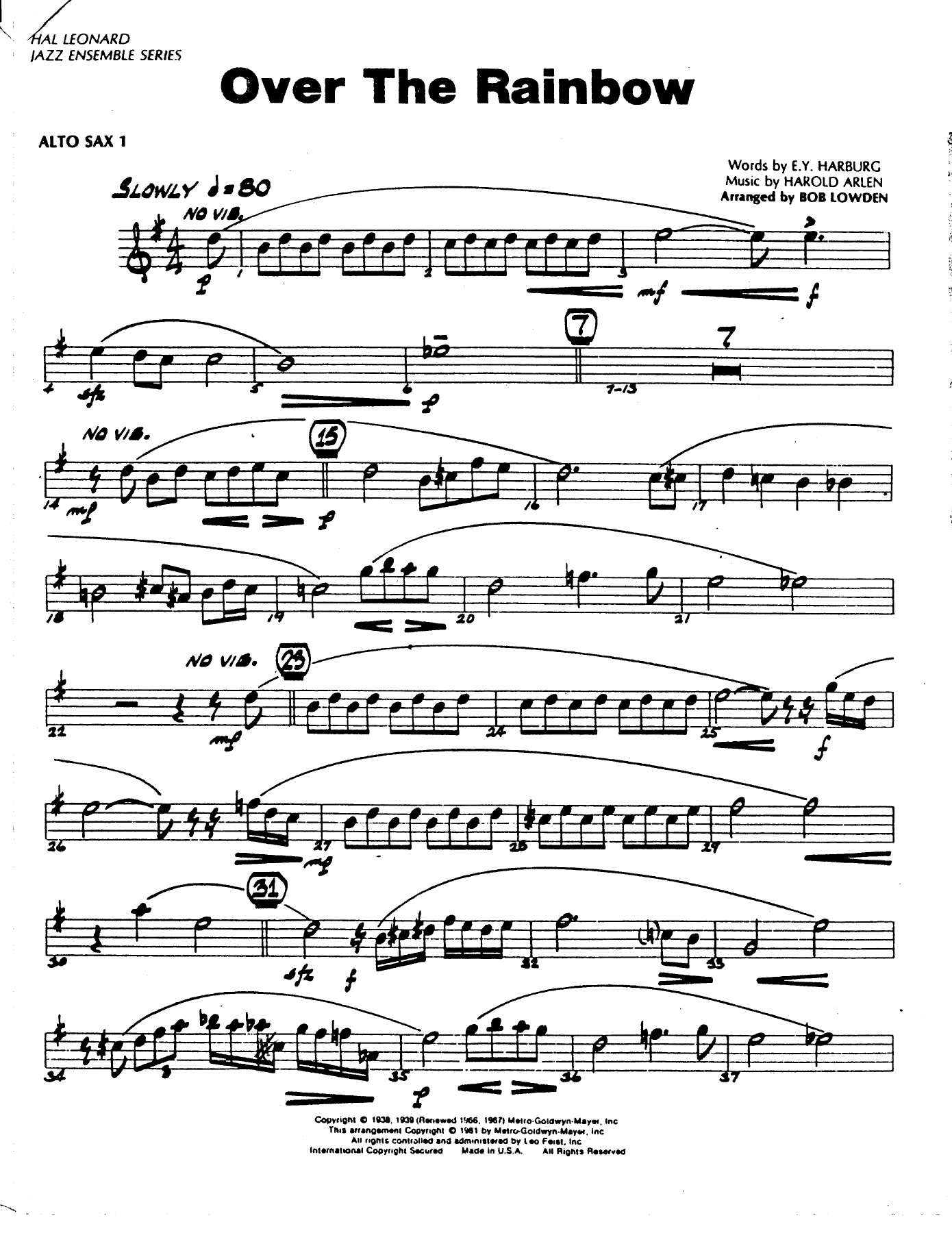 Over The Rainbow — sheet music cover (first page)