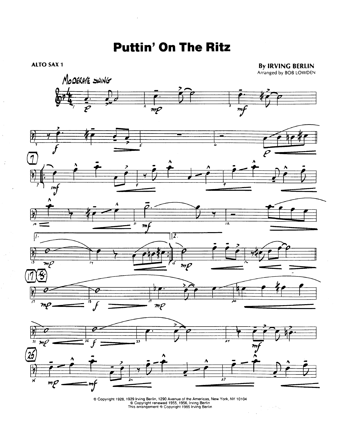 Puttin' On The Ritz — sheet music cover (first page)