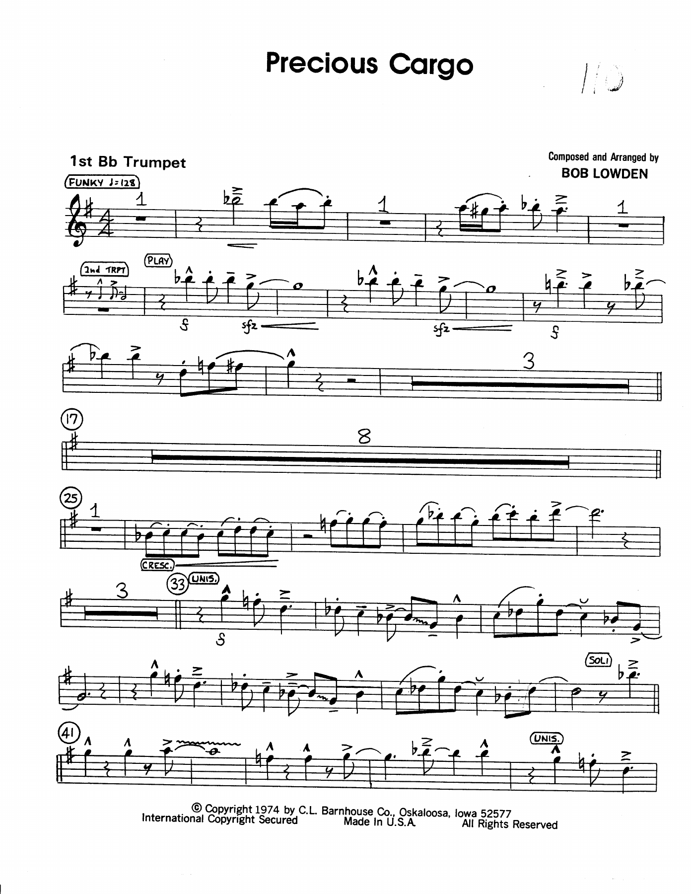 Precious Cargo — Big Band sheet music arranged by B.Lowden | Jazz Standard