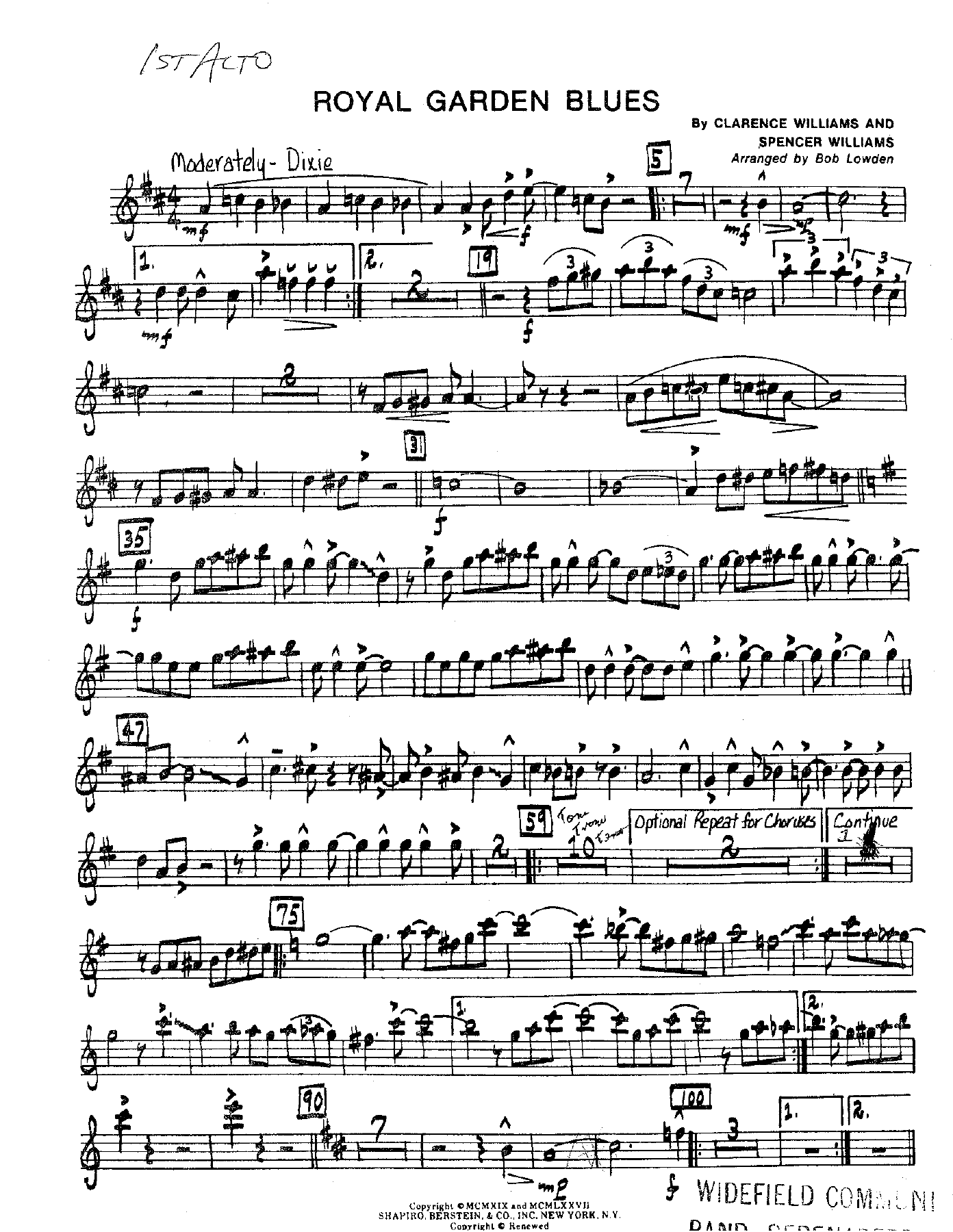 Royal Garden Blues — Биг-бэнд sheet music by B.Lowden | Jazz Standard