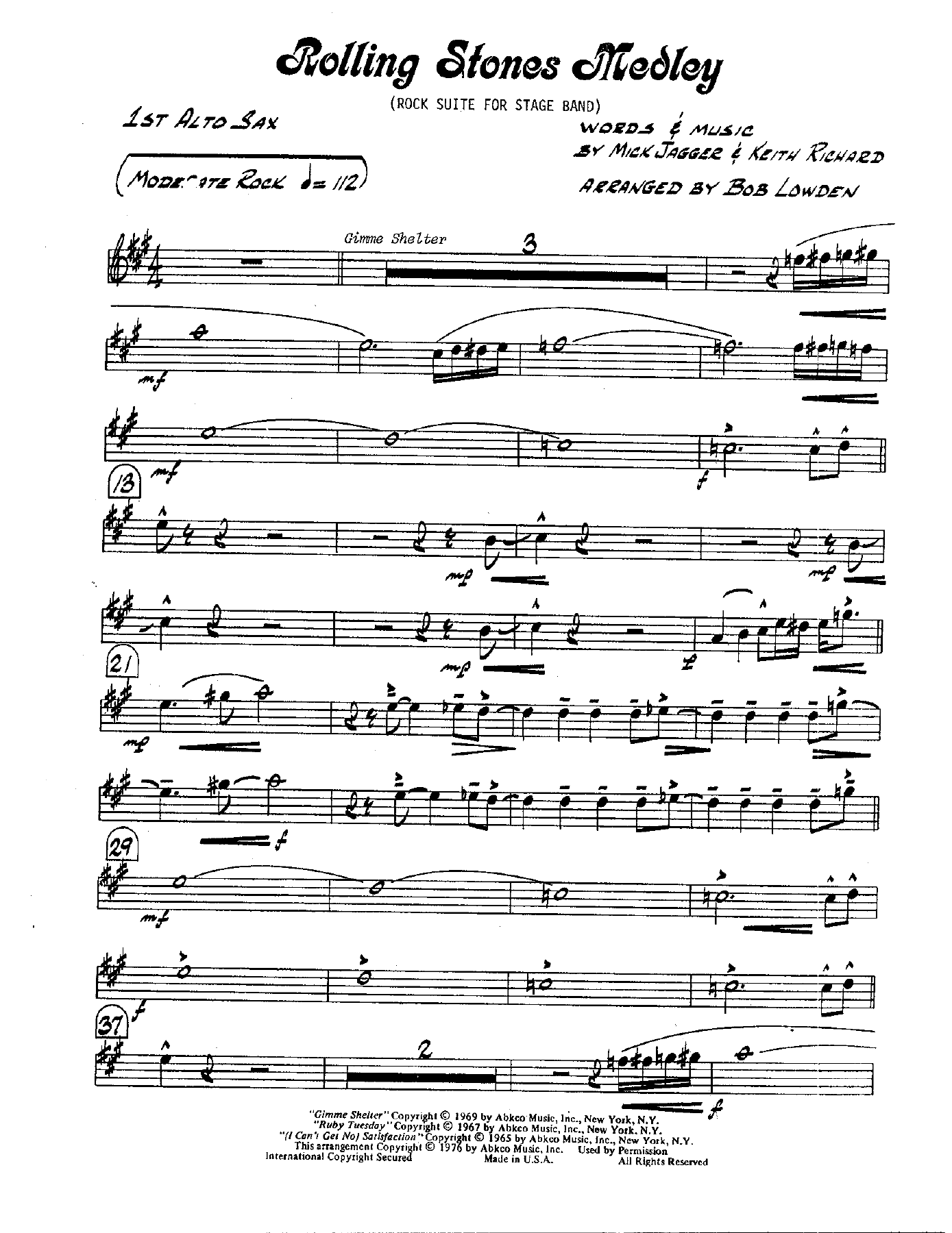Rolling Stones Medley — sheet music cover (first page)