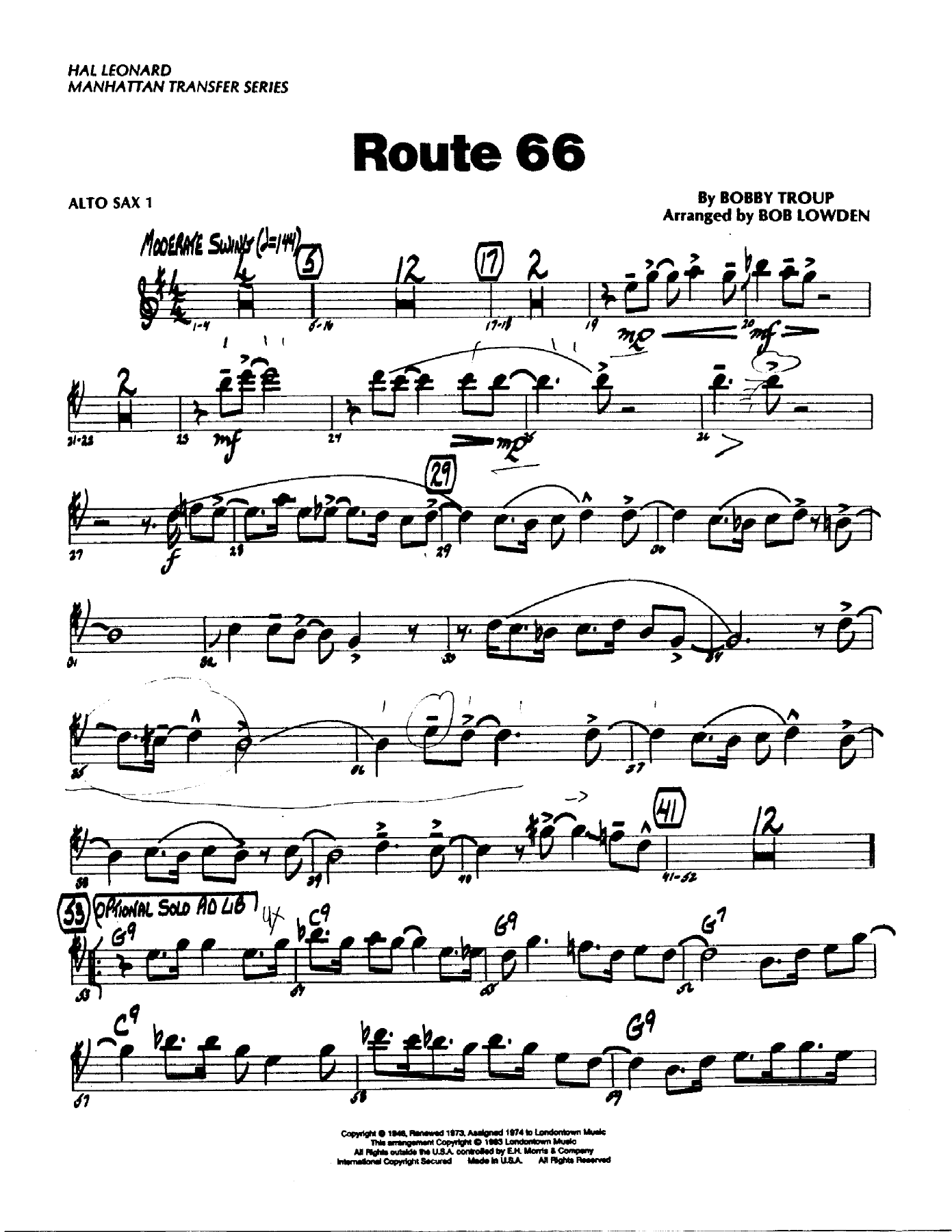 Route 66 — sheet music cover (first page)