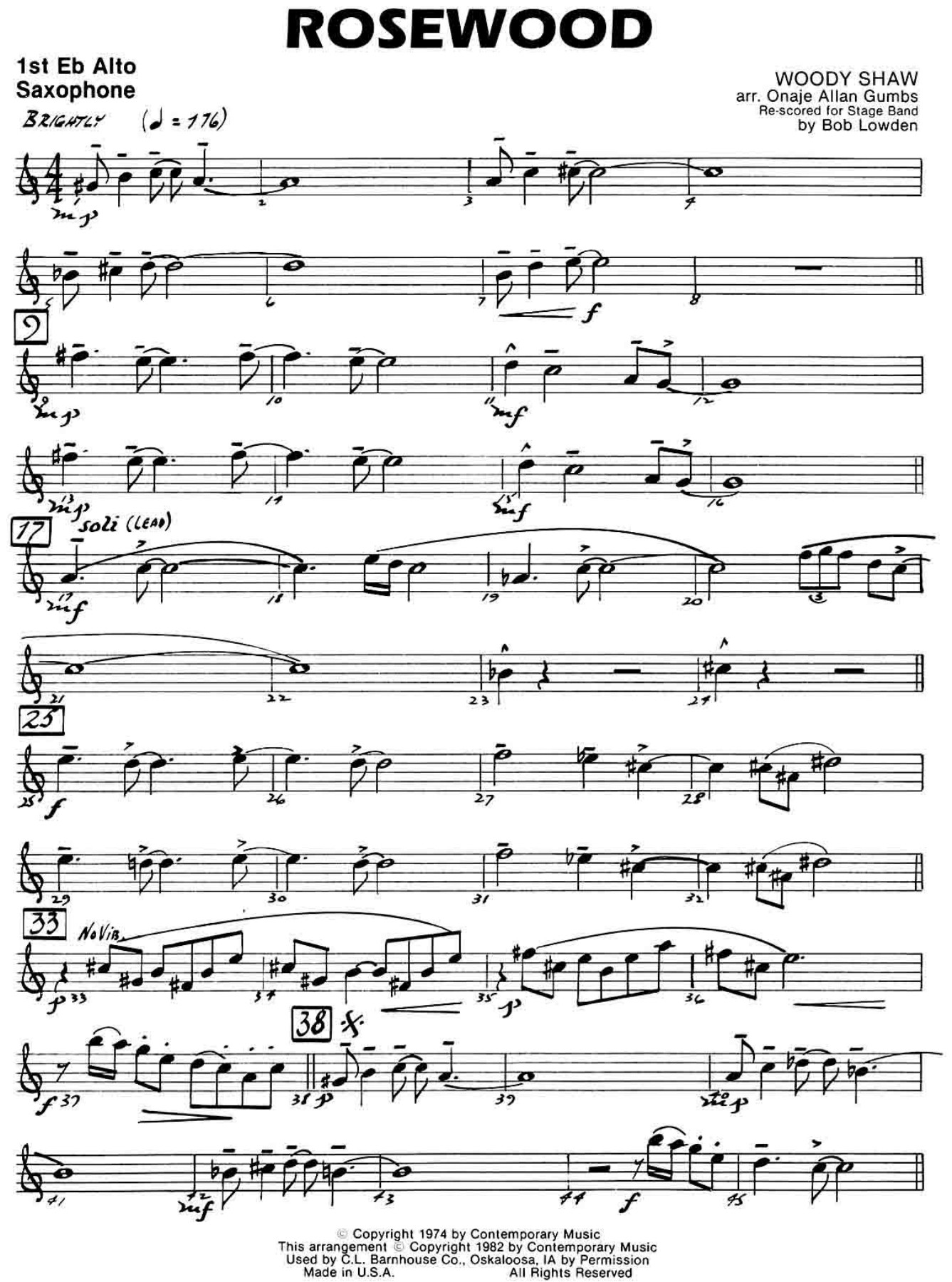 Rosewood — sheet music cover (first page)