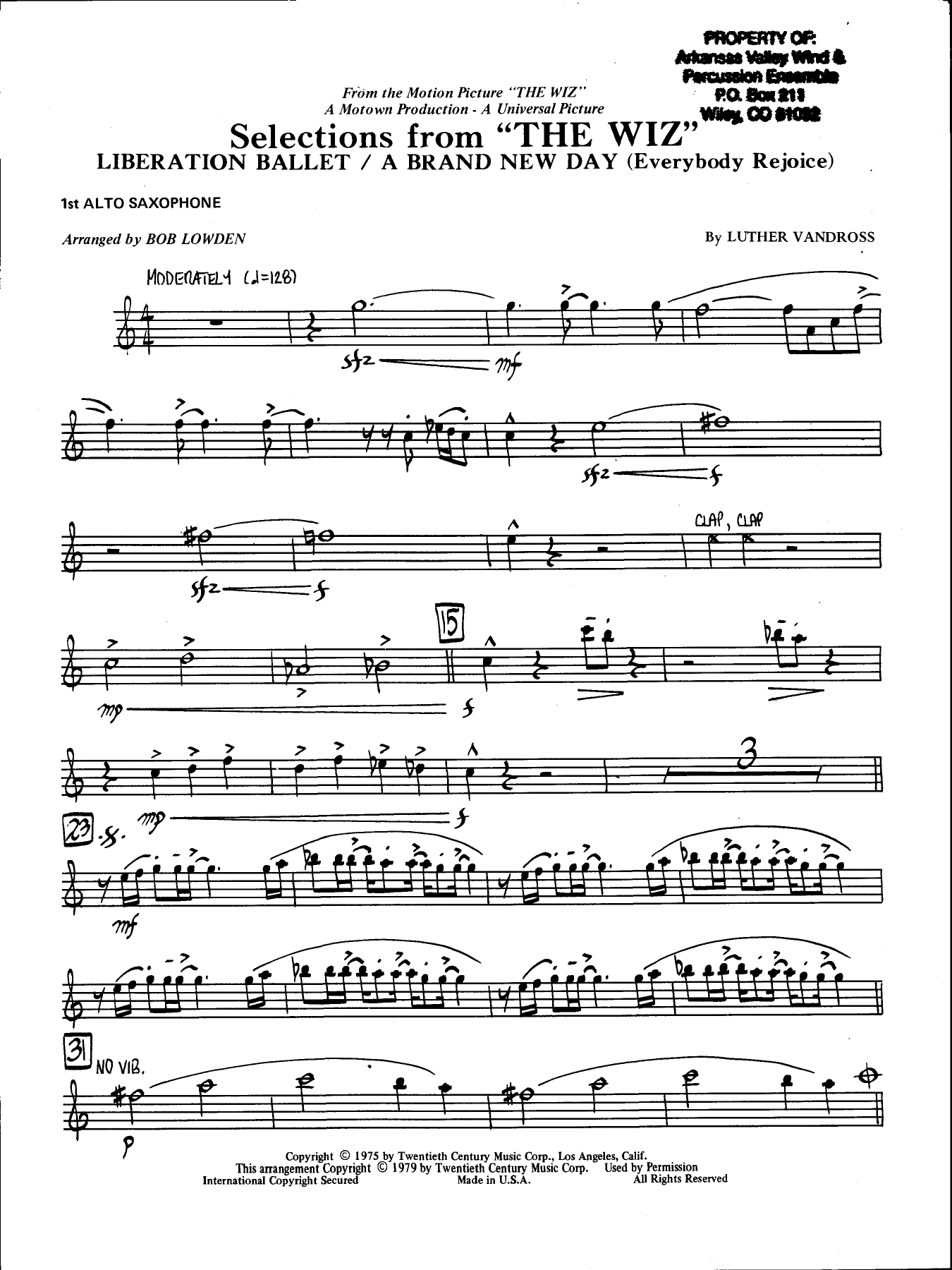 Selections From The Wiz — sheet music cover (first page)