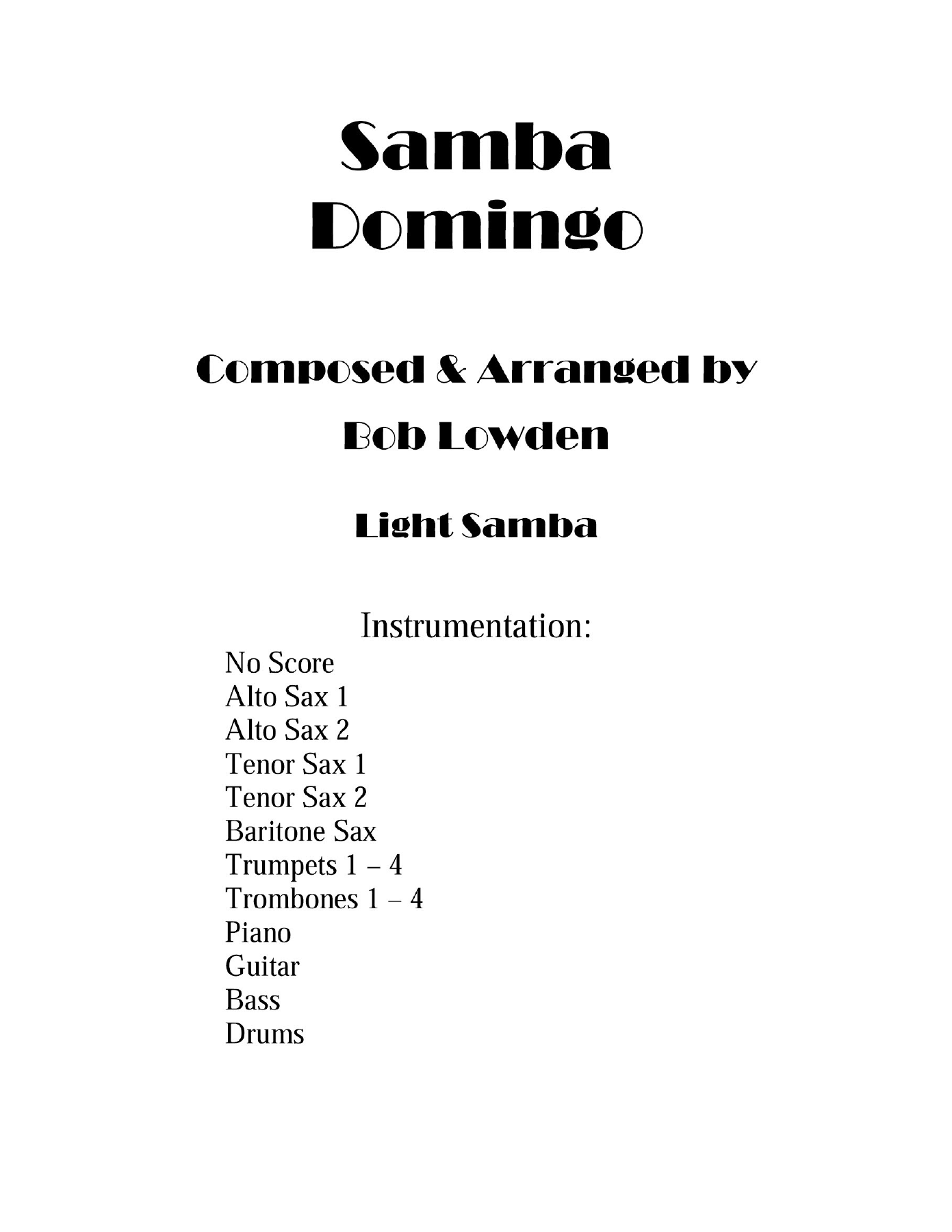 Samba Domingo — sheet music cover (first page)