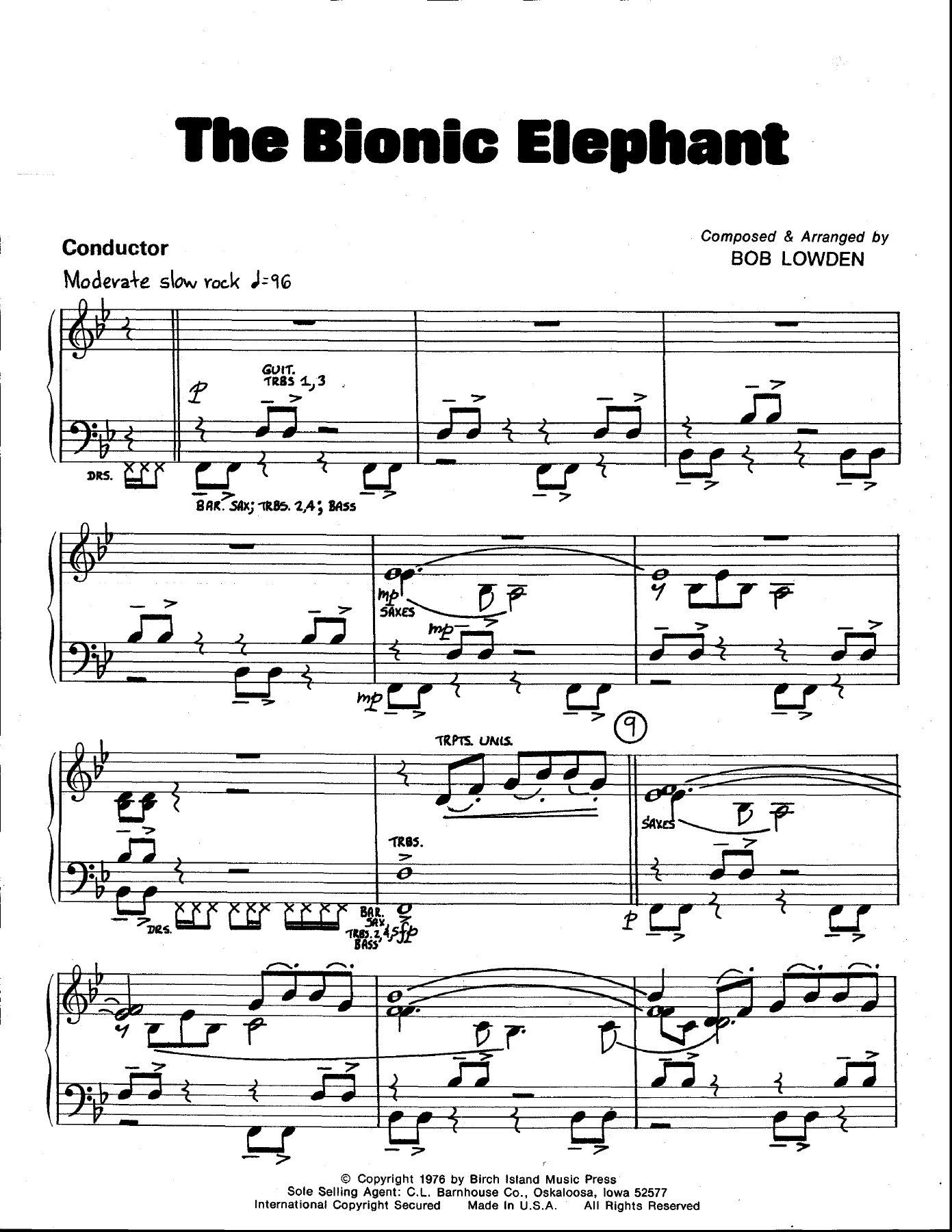 The Bionic Elephant — sheet music cover (first page)