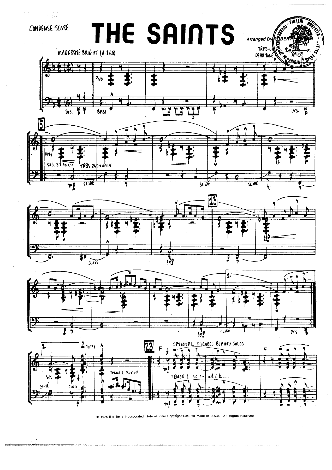 The Saints — Big Band sheet music arranged by B.Lowden | Jazz Standard