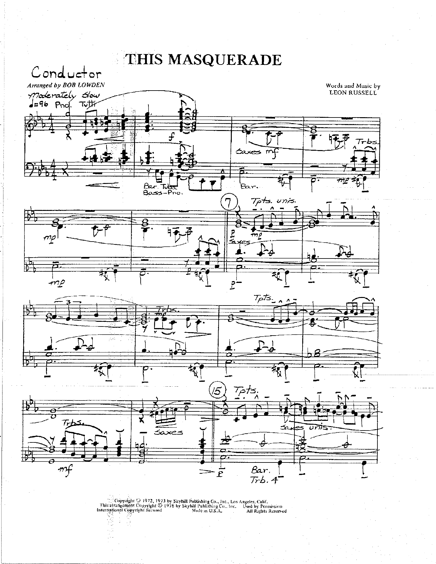 This Masquerade — sheet music cover (first page)