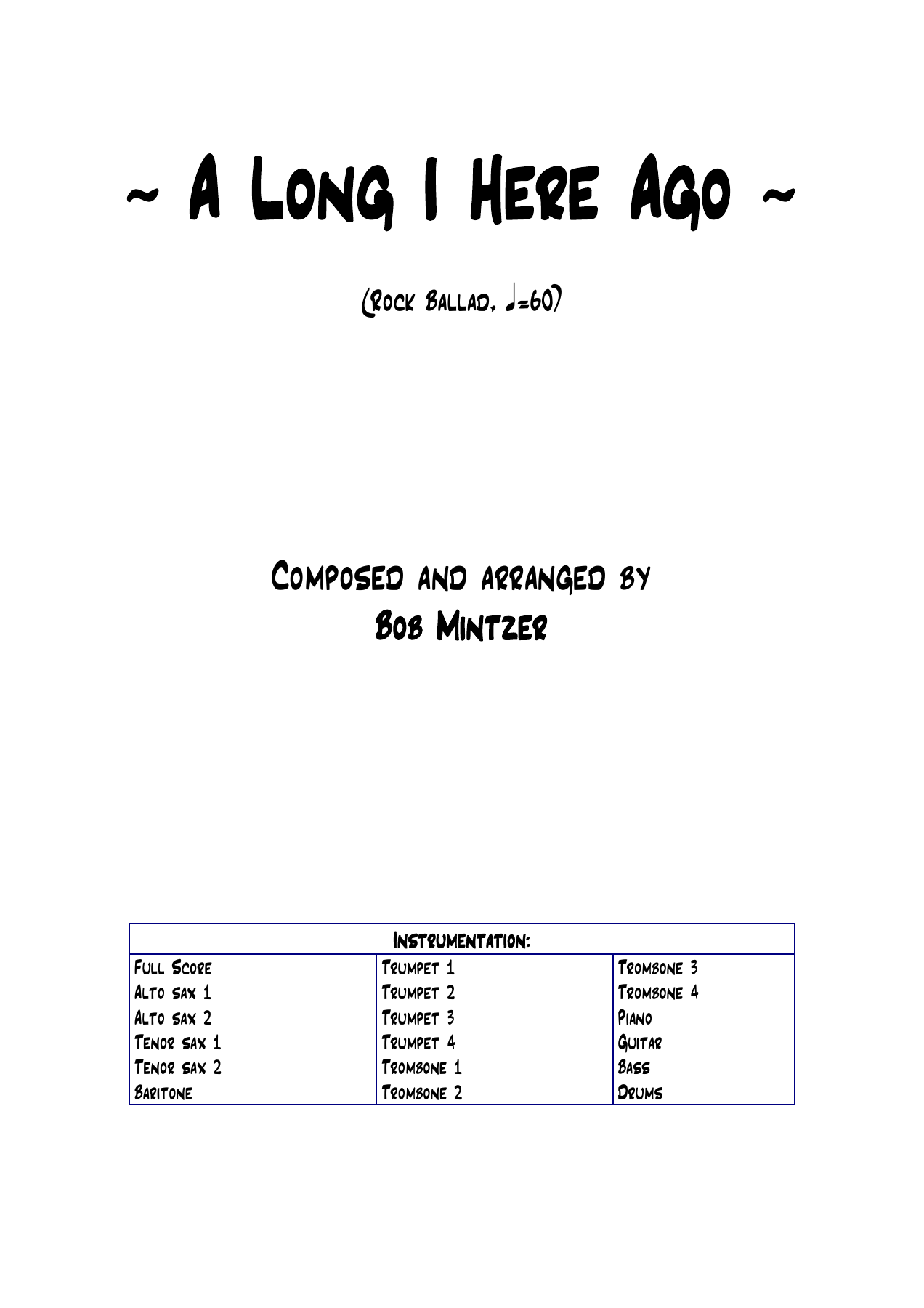 A Long I Here Ago — sheet music cover (first page)