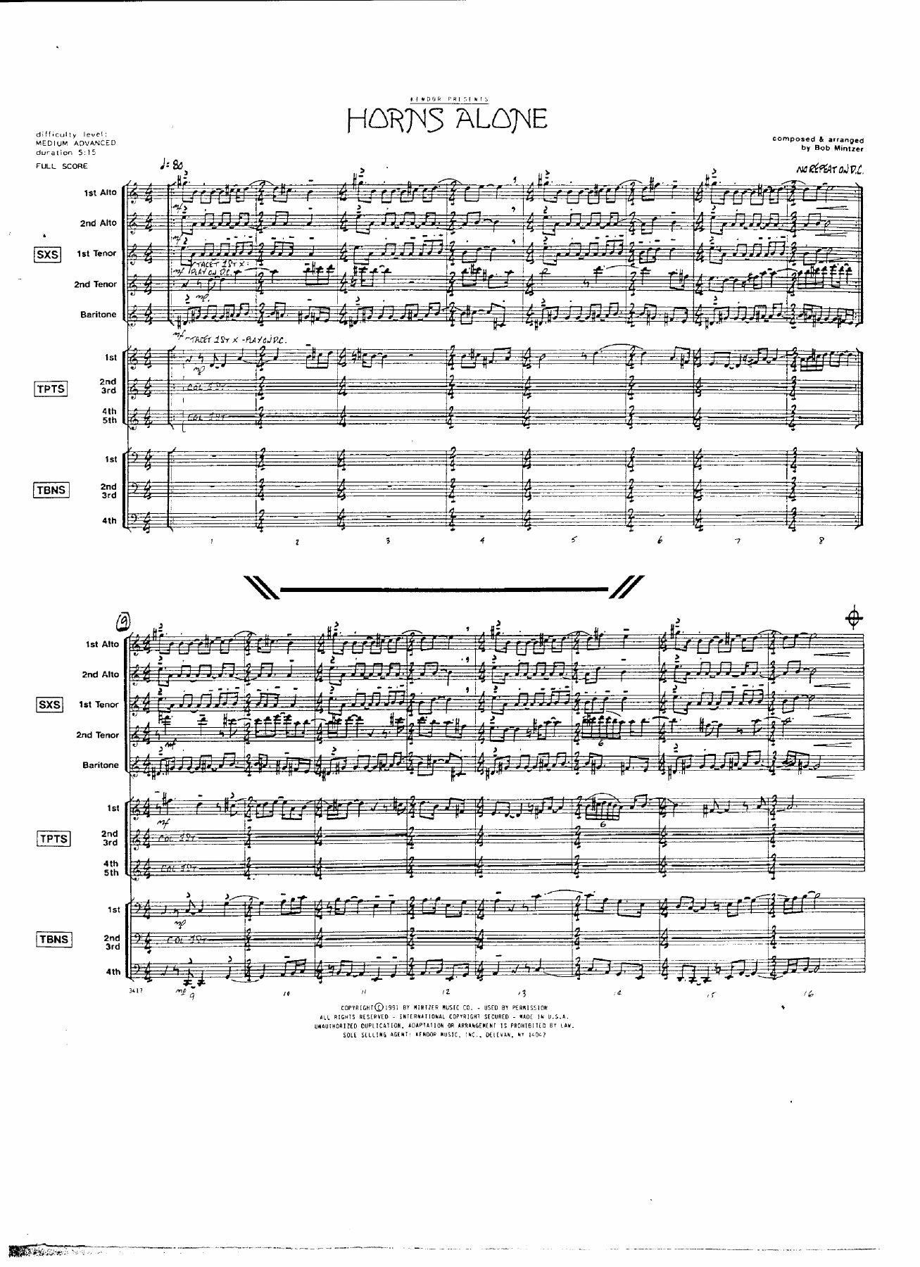 Horns Alone (B.Mintzer) MP3 — sheet music cover (first page)