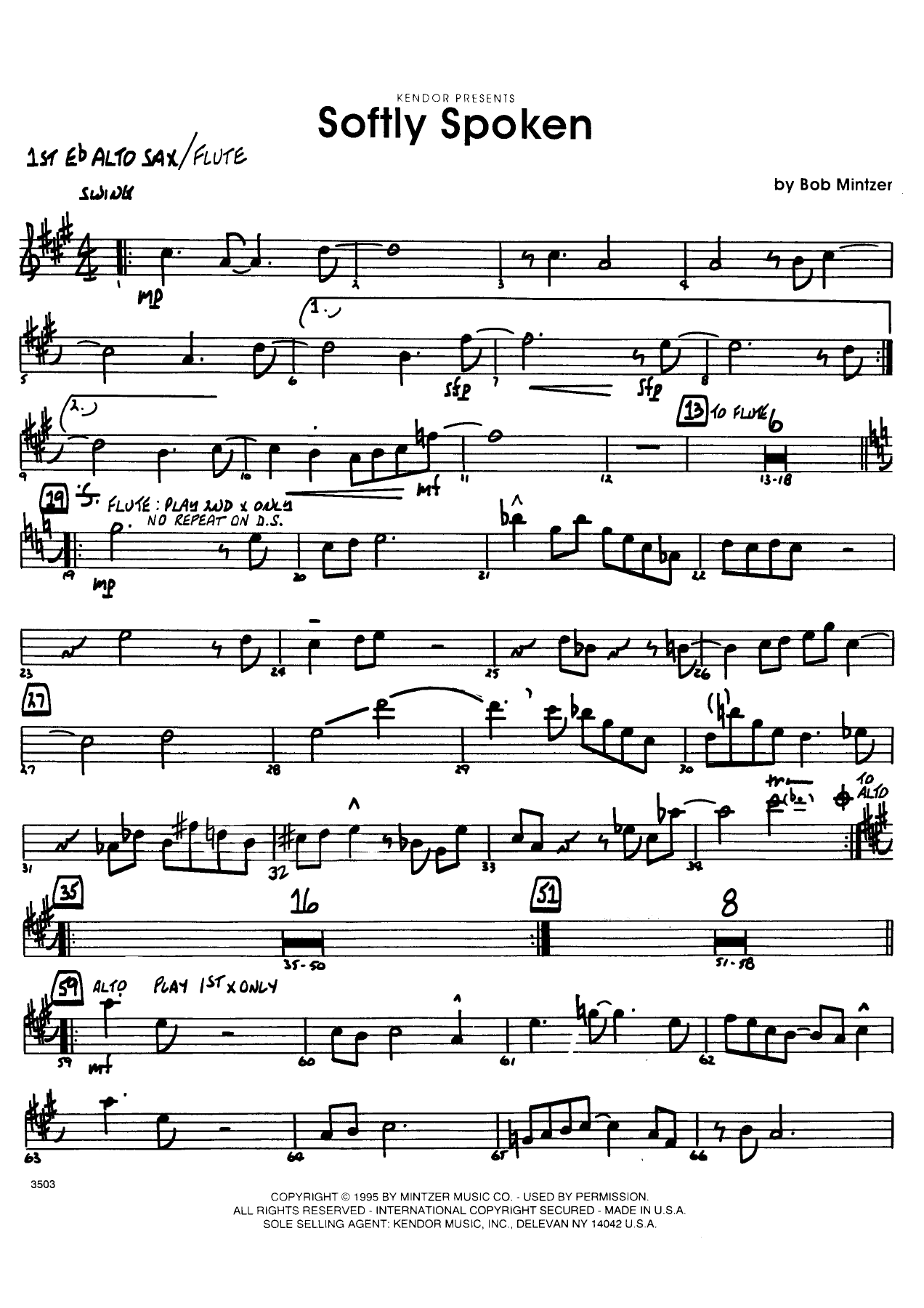 Softly Spoken (B.Mintzer) MP3 — Big Band sheet music arranged by Bob Mintzer | Jazz Standard