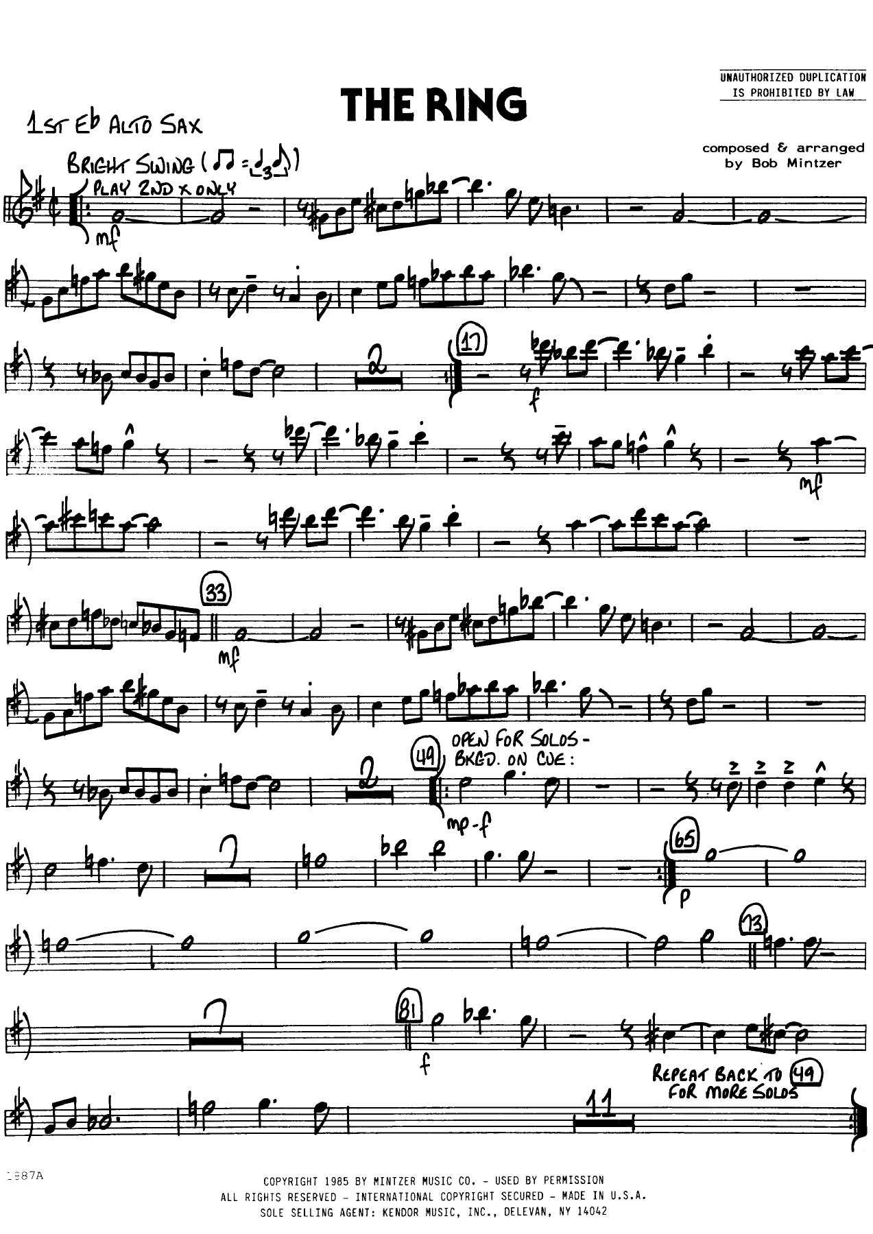 The Ring (B.Mintzer) MP3 — sheet music cover (first page)