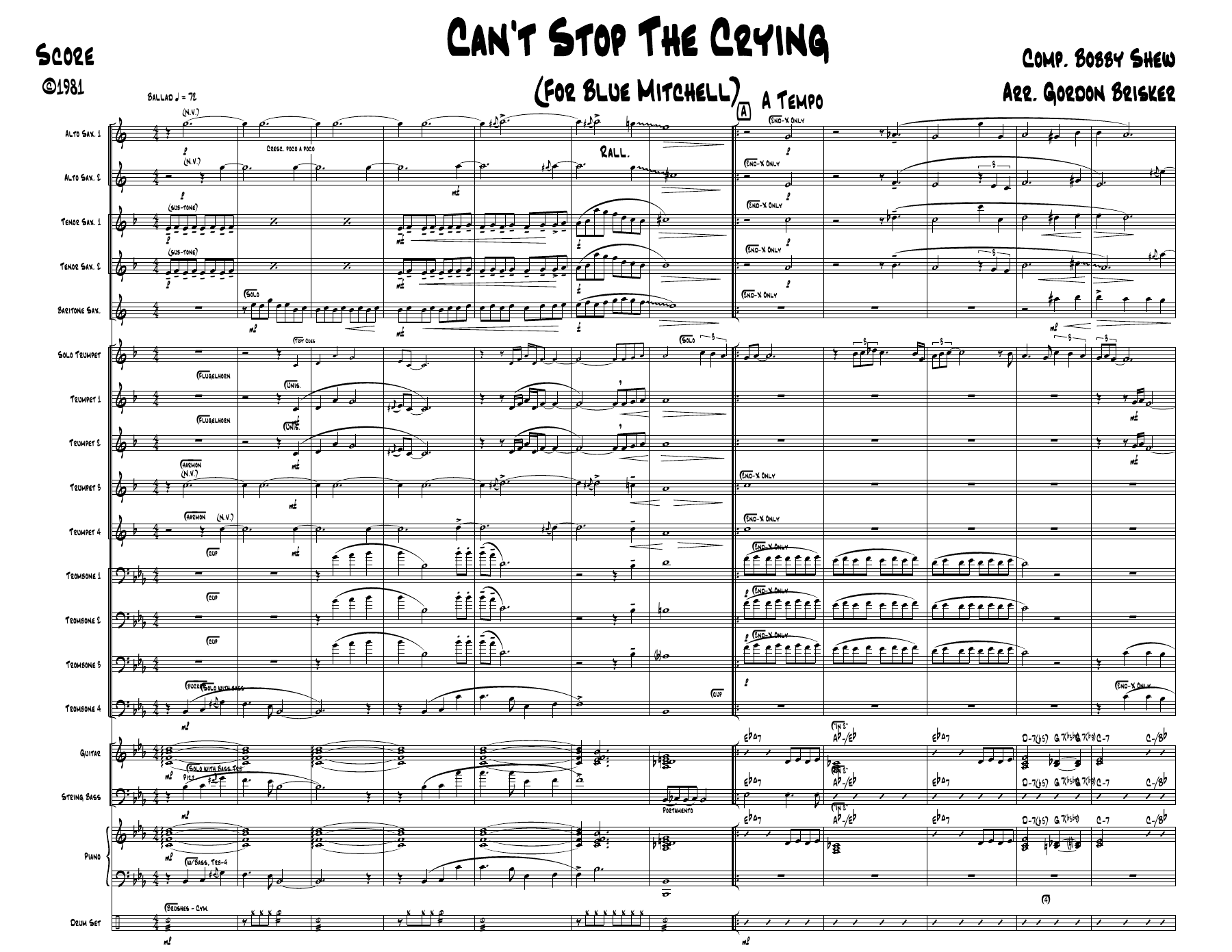 Can't Stop The Crying (G.Brisker) B.Shew — sheet music preview