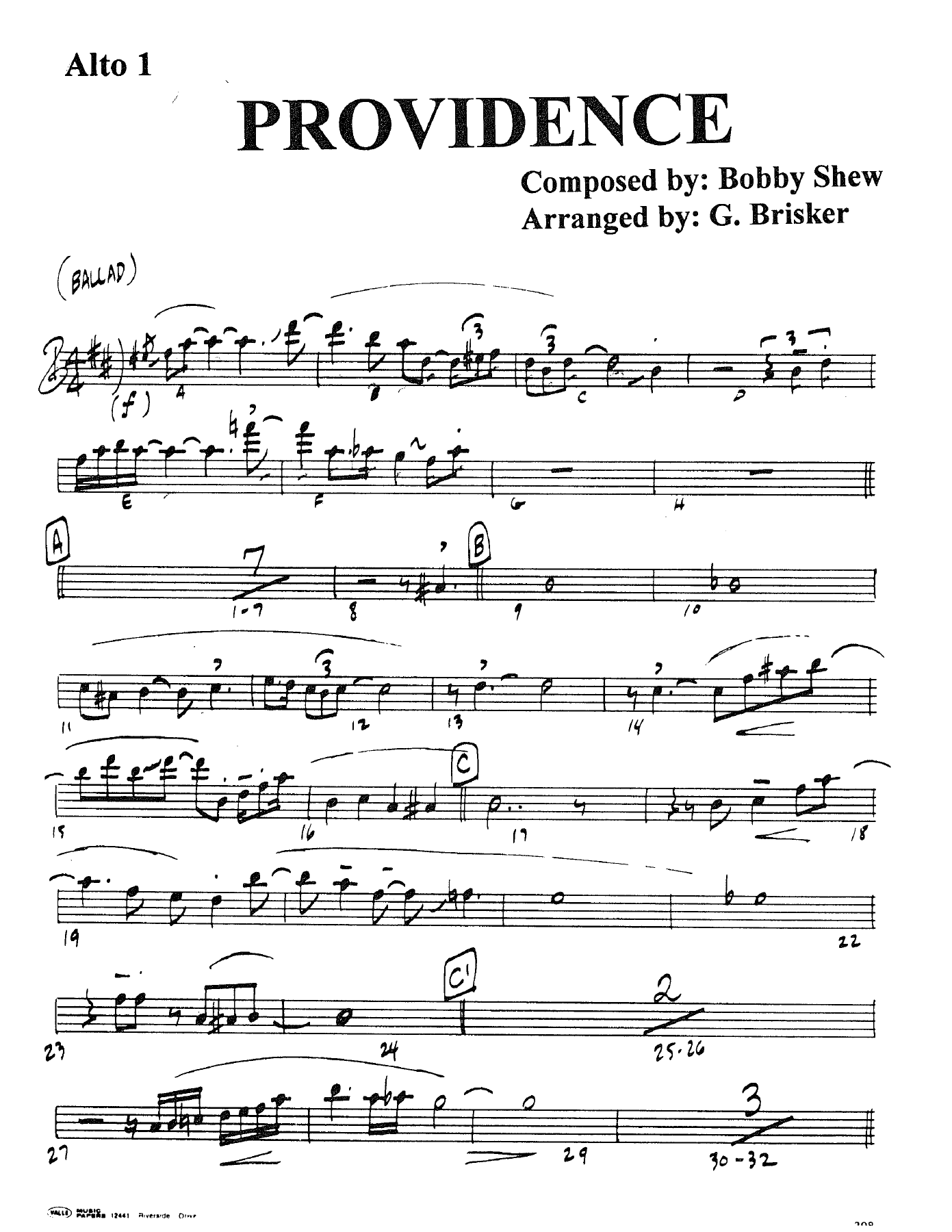 Providence (B.Brisker) B.Shew — sheet music cover (first page)