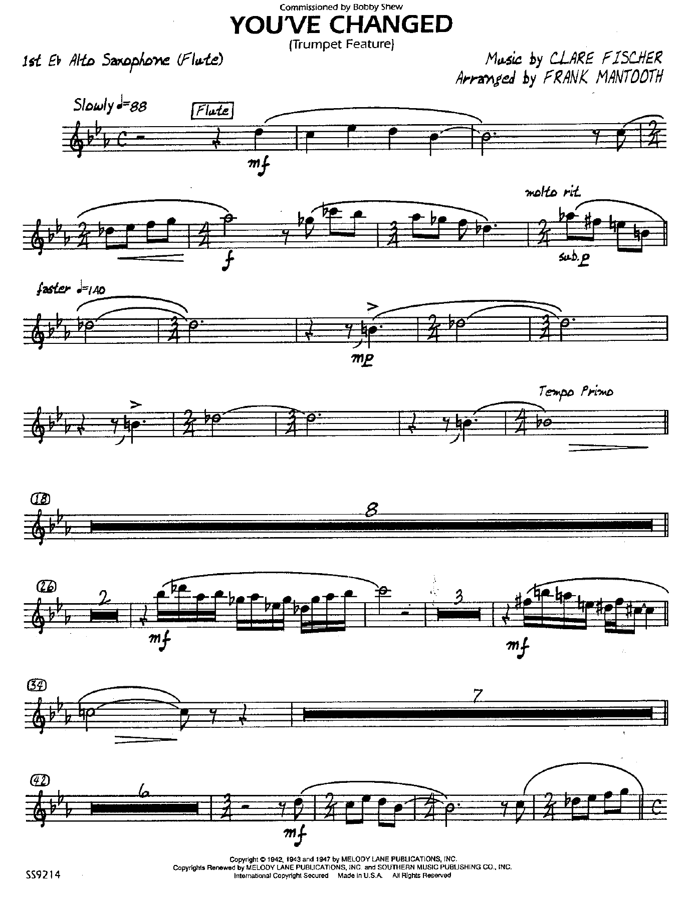 You've Changed (F.Mantooth) B.Shew Solo MP3 — Big Band sheet music arranged by Bobby Shew | Jazz Standard