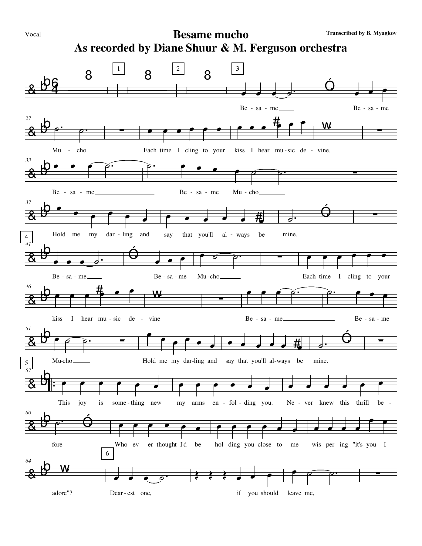 Besame Mucho — sheet music cover (first page)