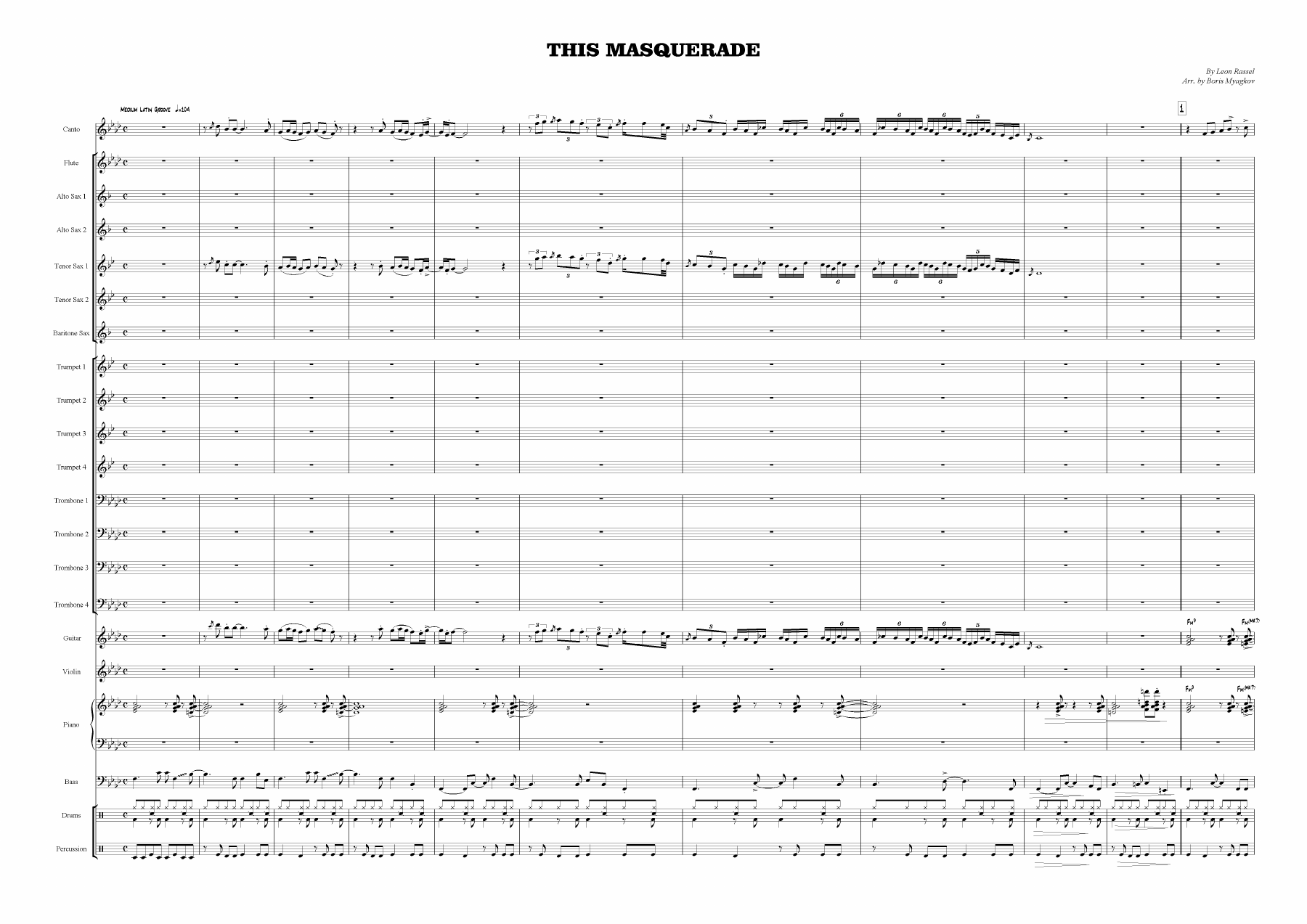 This Masquerade (B.Myagkov) Leon Russell — Big Band sheet music arranged by Boris Myagkov | Jazz Standard