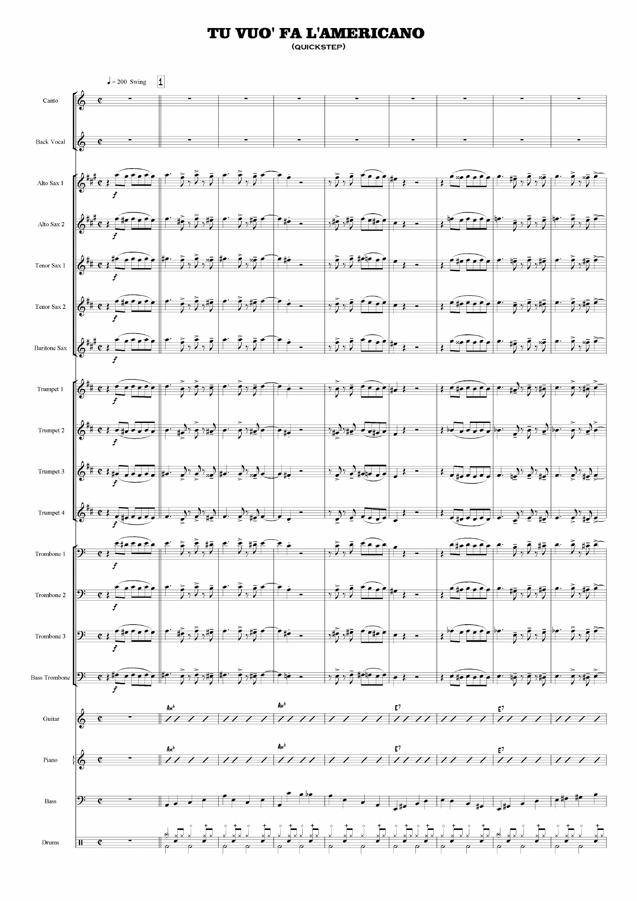 Tu Vuo Fa L'Americano — sheet music cover (first page)
