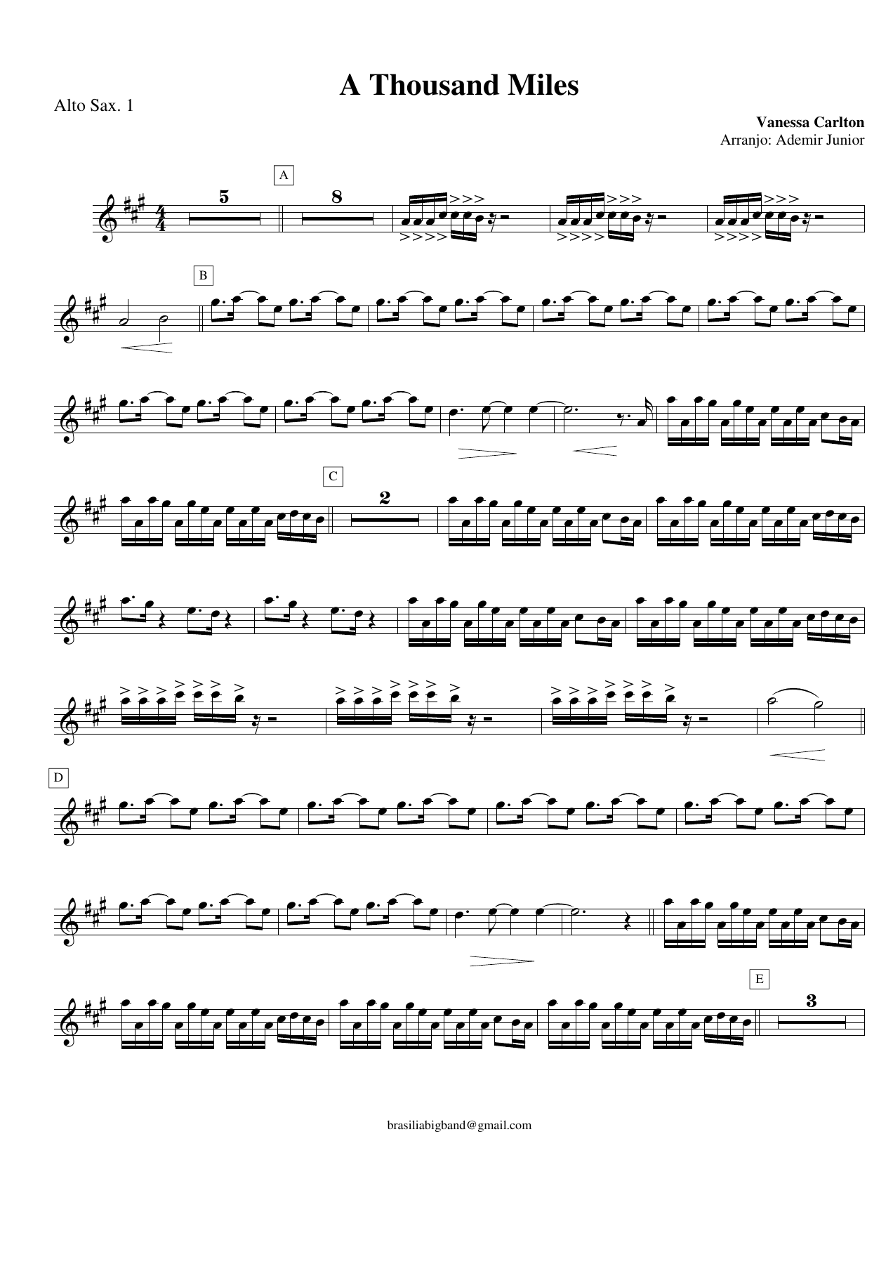 A Thousand Miles — sheet music preview
