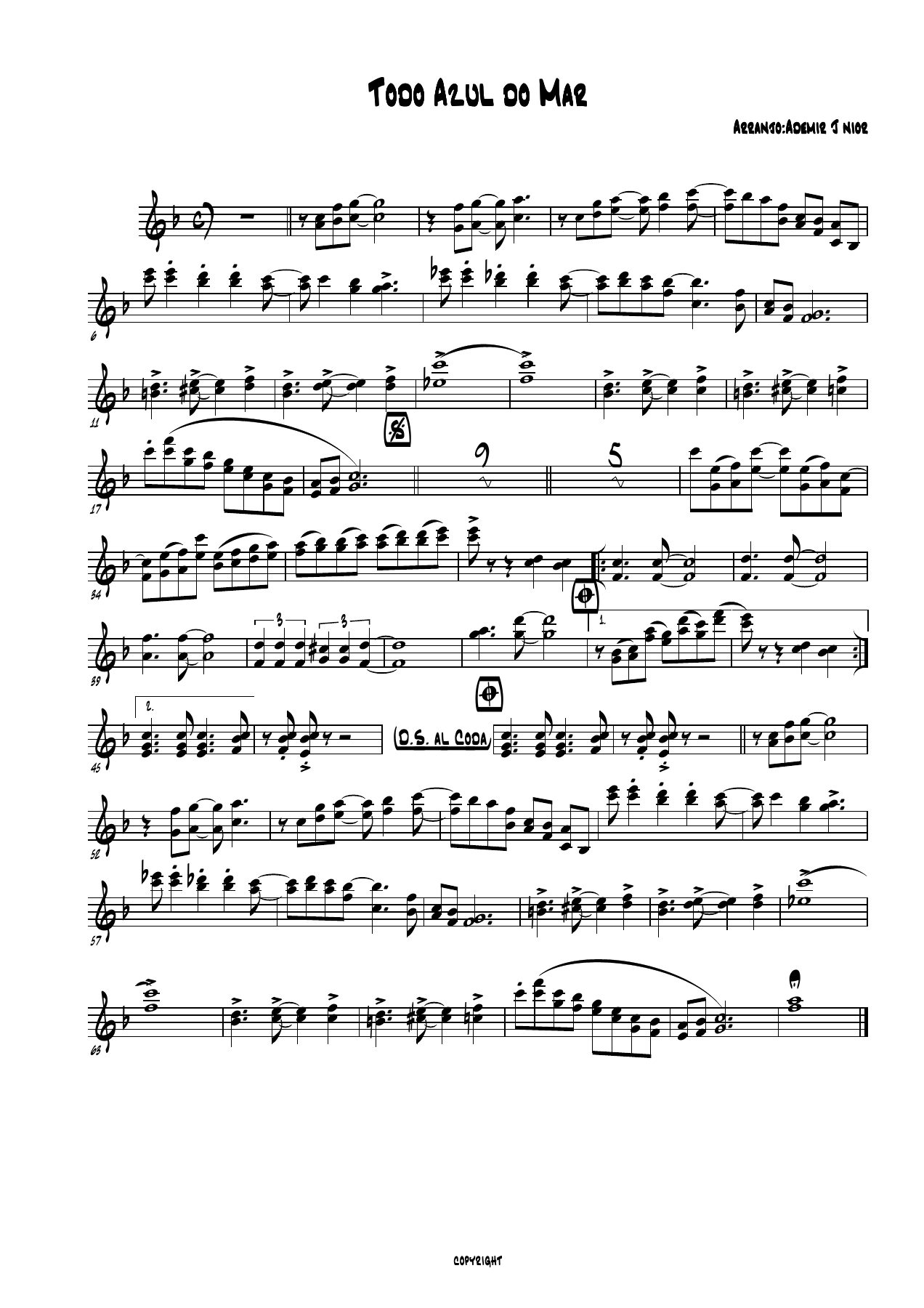 Todo Azul Do Mar — Big Band sheet music arranged by Brasilia Big Band | Jazz Standard