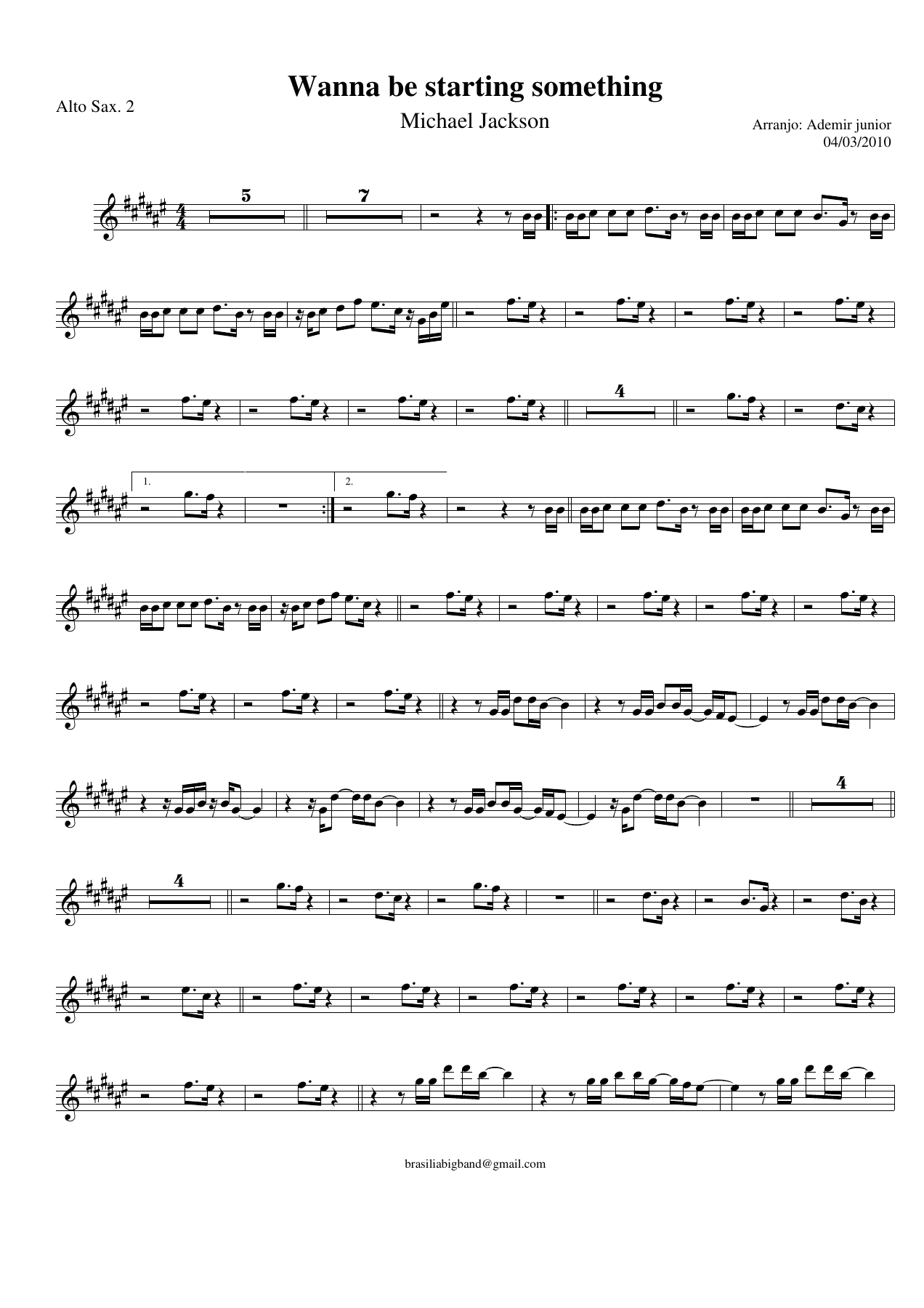 Wanna Be Startin Something — sheet music cover (first page)