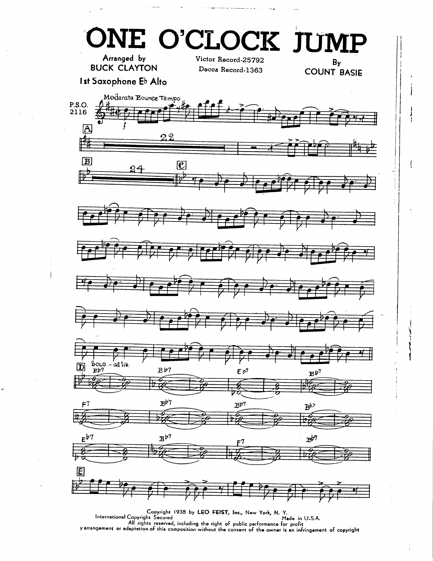 One O'Clock Jamp (B.Clayton ) 34 — Big Band sheet music arranged by Buck Clayton | Jazz Standard