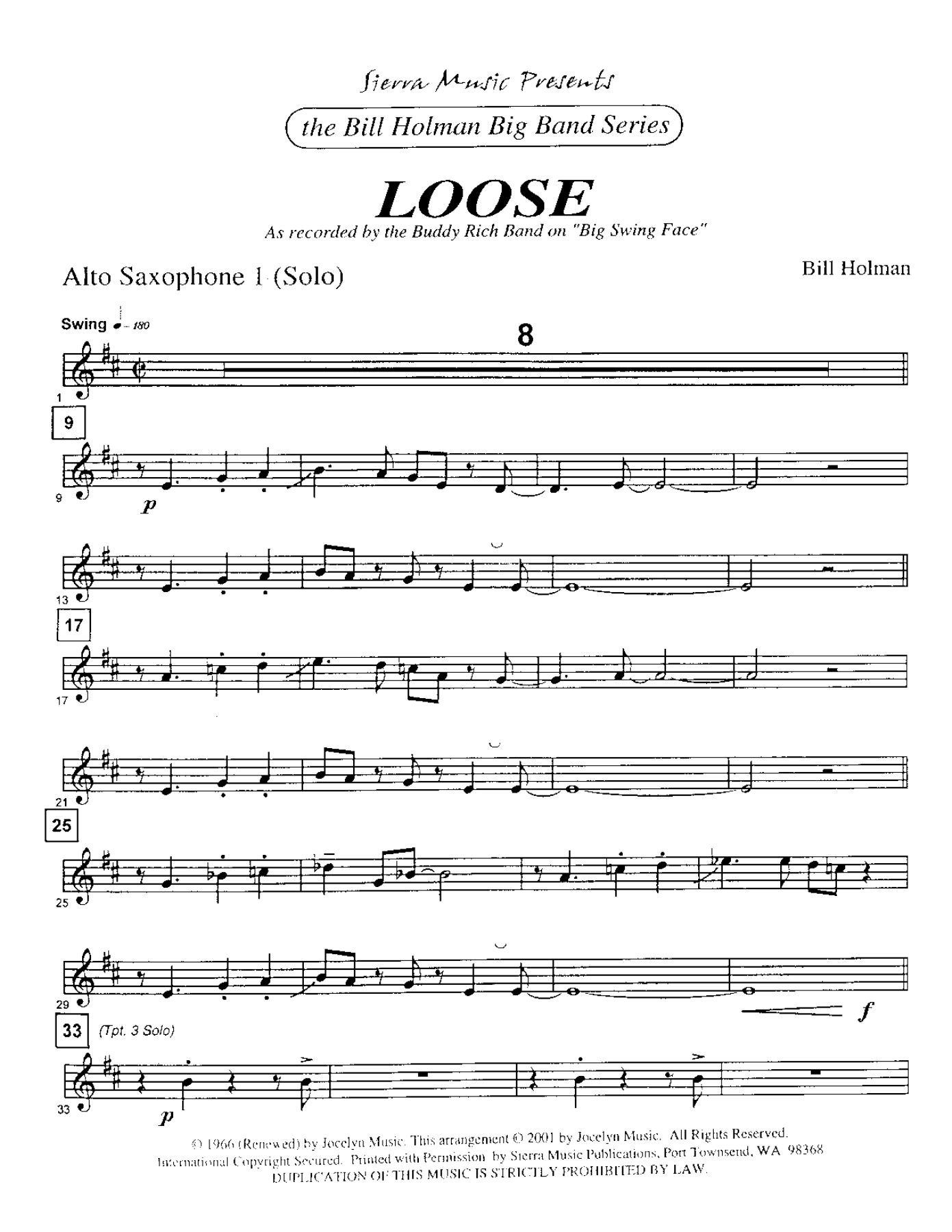 Loose (B.Holman) B.Rich — sheet music cover (first page)