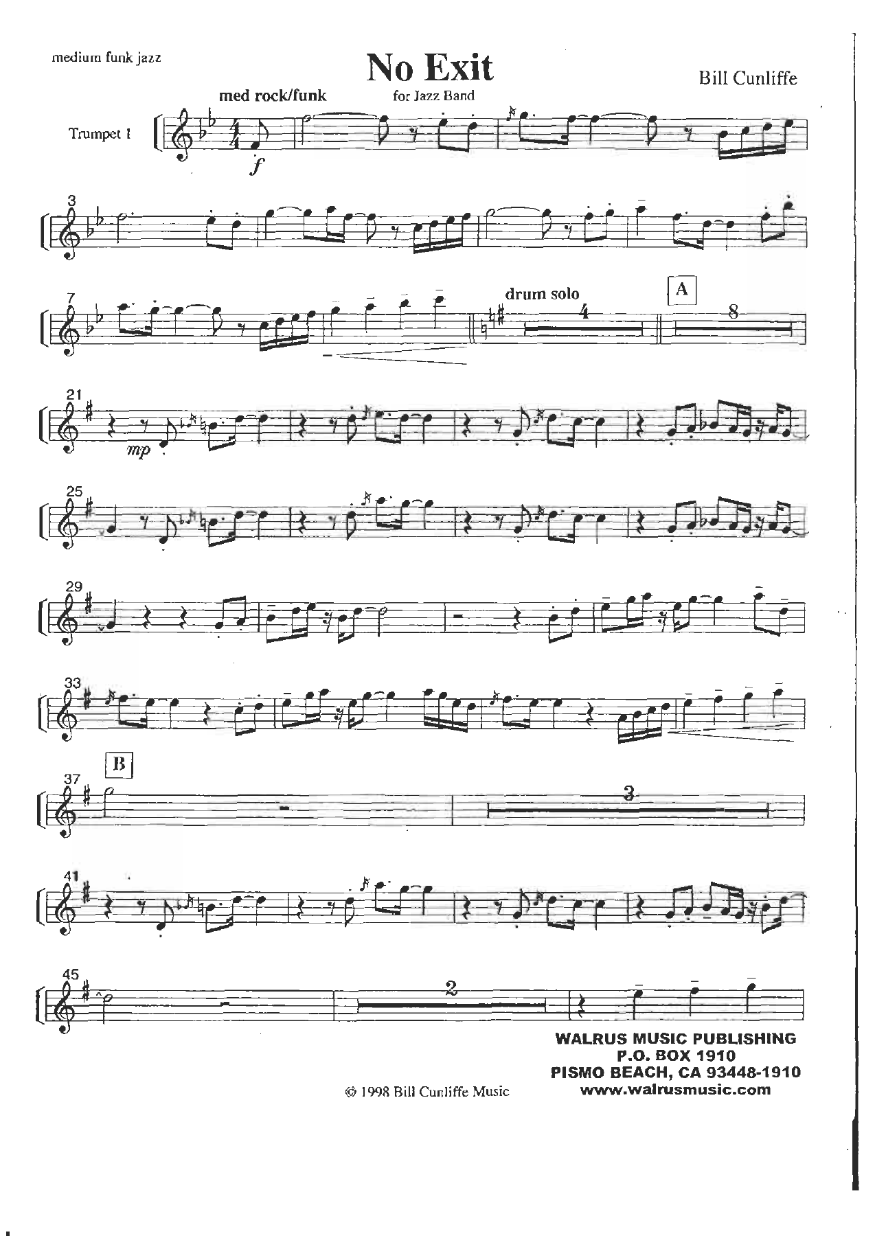 No Exit (B.Cunliffe) B.Rich — sheet music cover (first page)