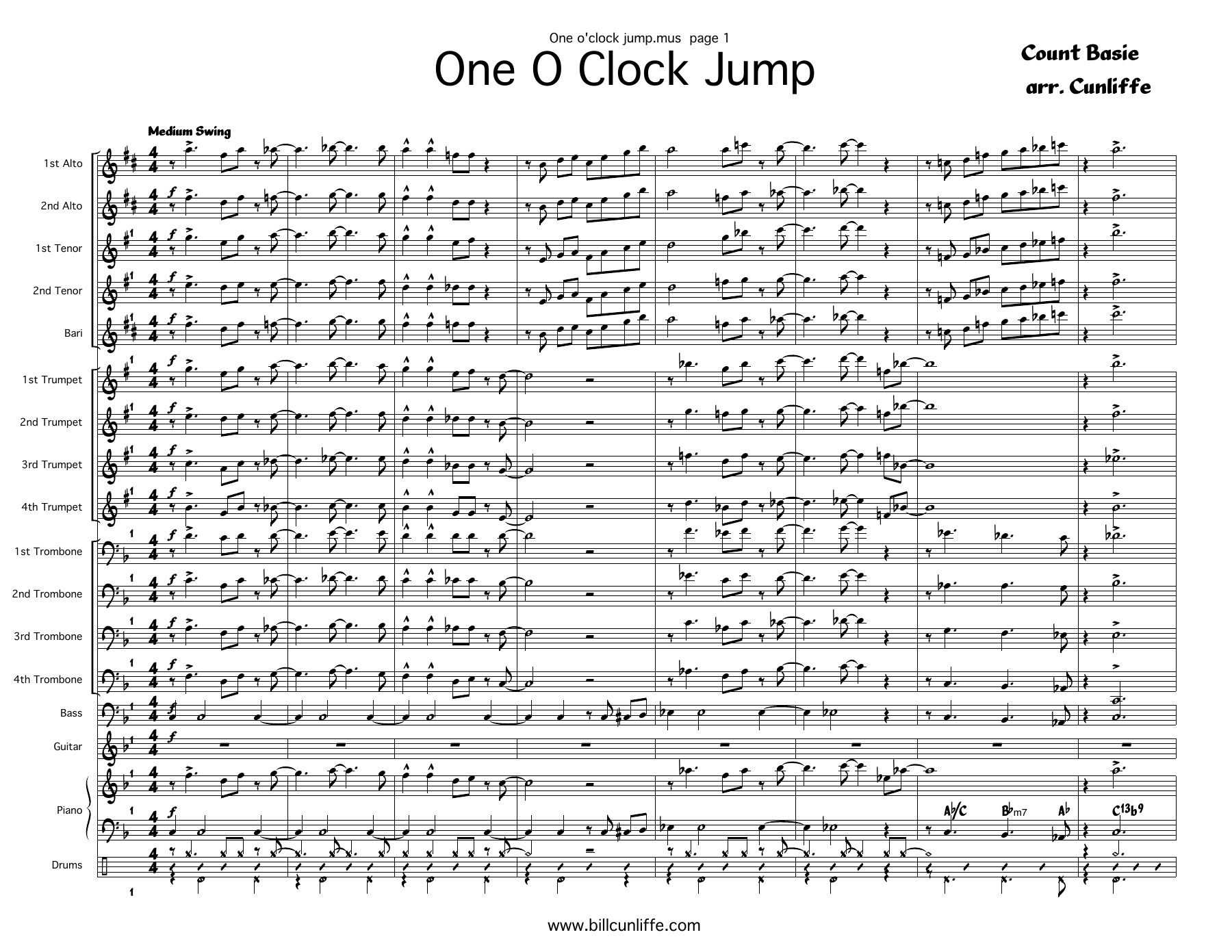 One O'Clock Jump (B.Cunliffe) B.Rich — Big Band sheet music arranged by Buddy Rich | Jazz Standard