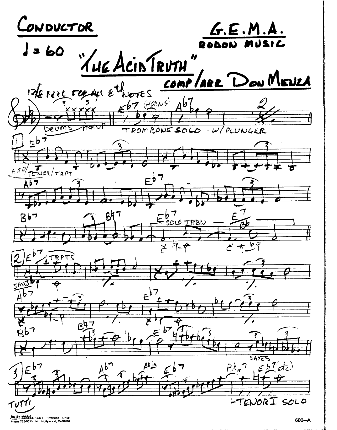 The Acid Truth (D.Menza) B.Rich) — Big Band sheet music arranged by Buddy Rich | Jazz Standard